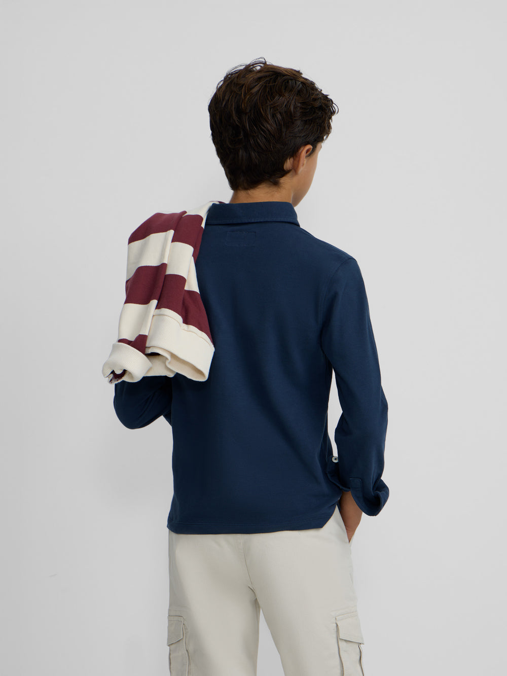 Polo enfant à manches longues avec poche bleu marine