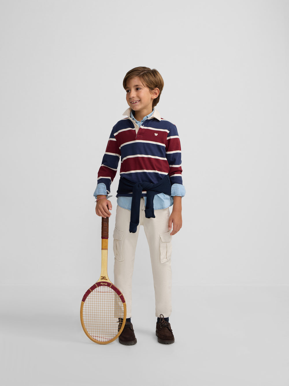 Polo de rugby classique pour enfant à rayures bordeaux