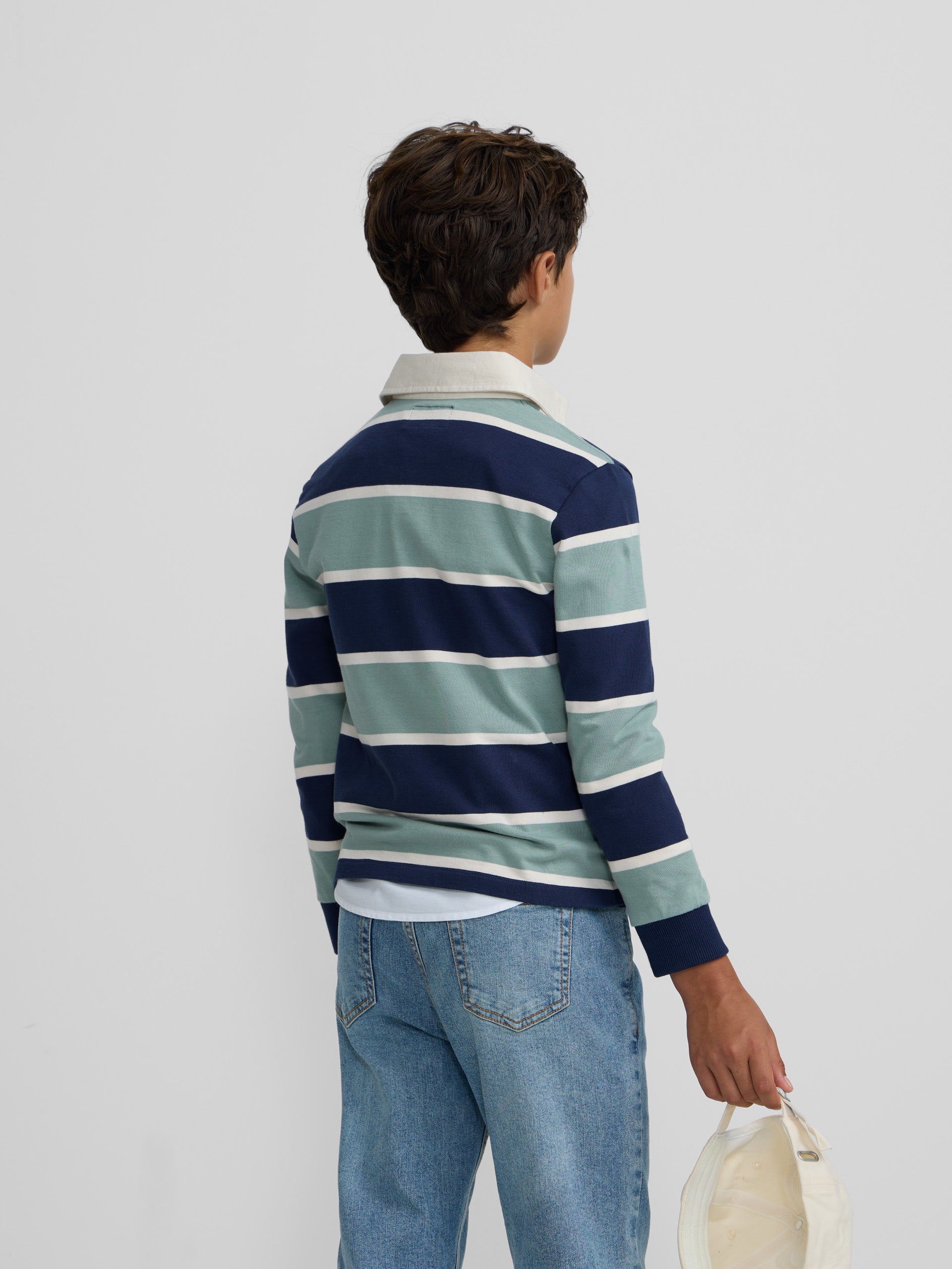 Polo enfant rugby classique à rayures vertes