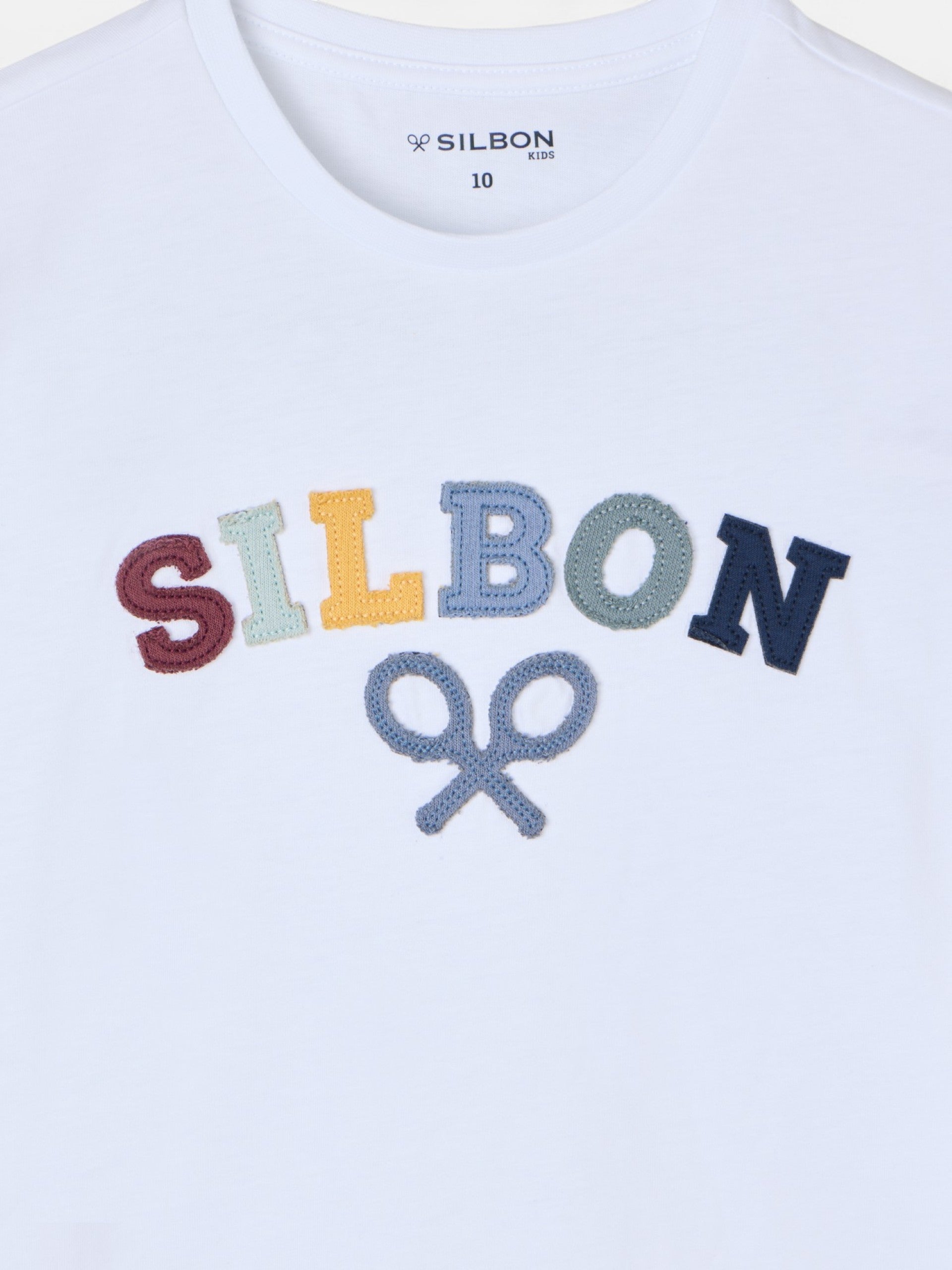 T-shirt criança raquete meia multicolor branca