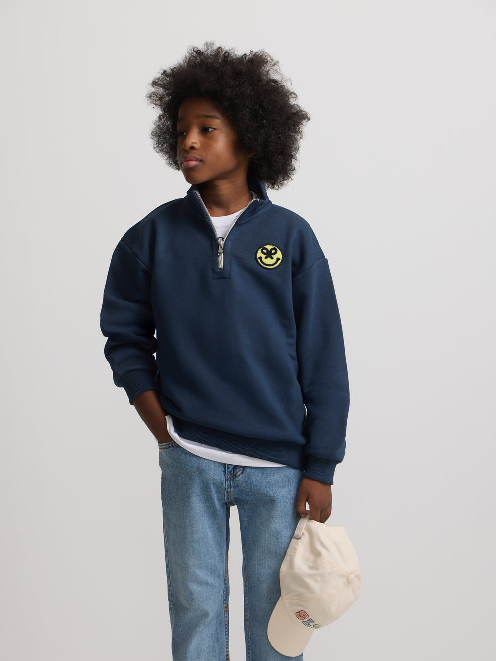 Sweatshirt kids meia fecho acid azul-marinho