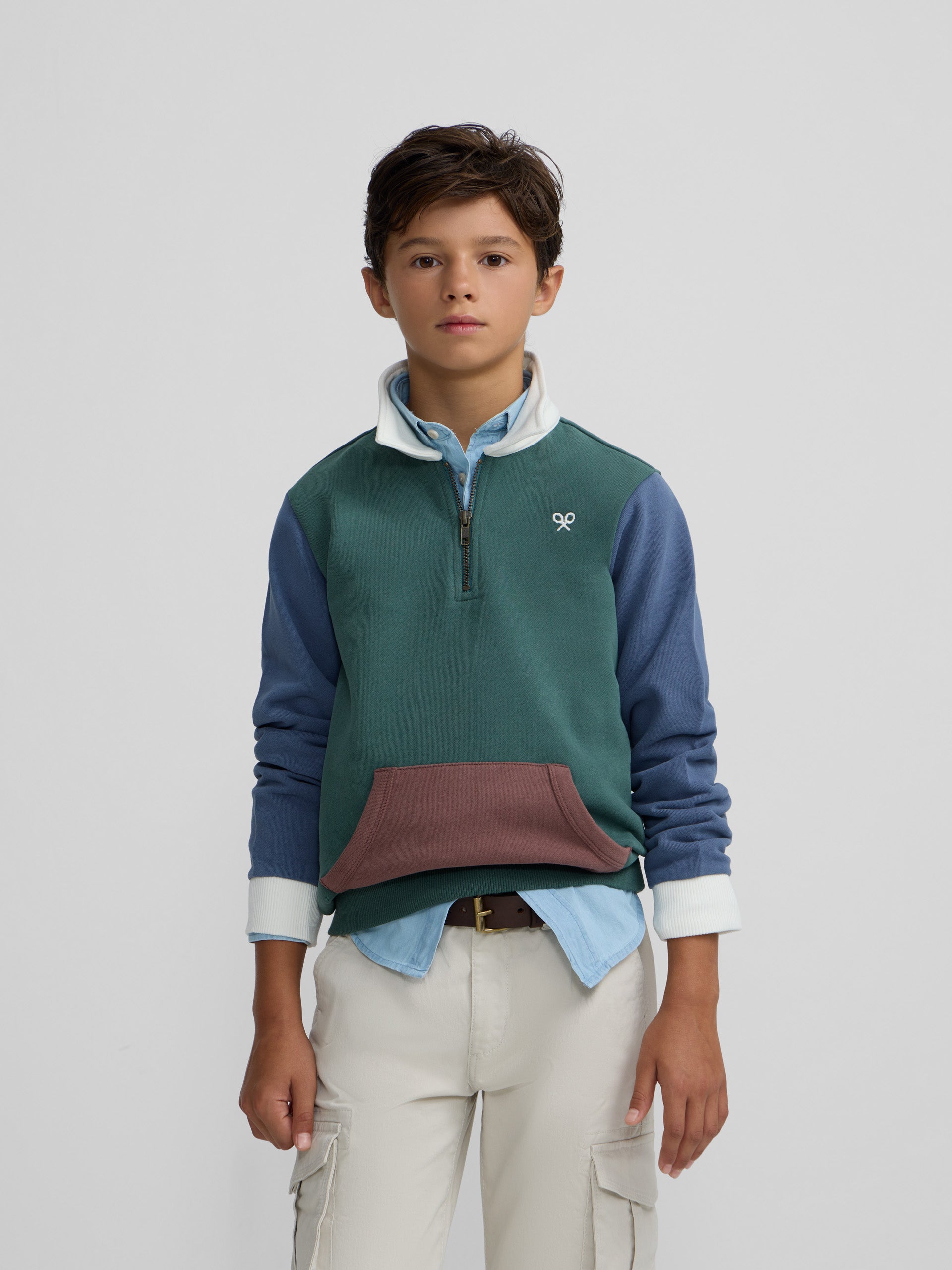 Sudadera kids media cremallera multicolor verde