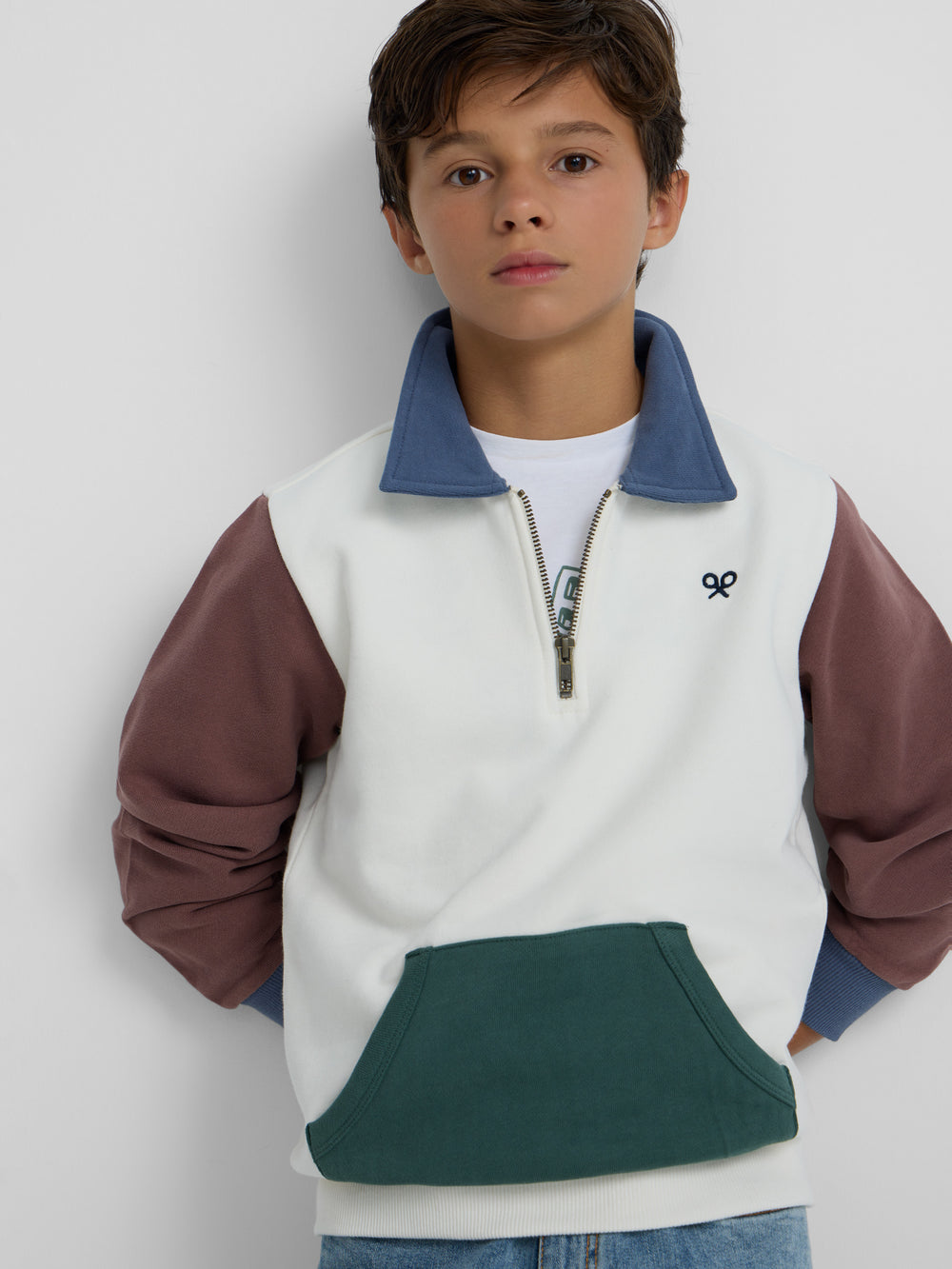 Sudadera kids media cremallera multicolor blanco
