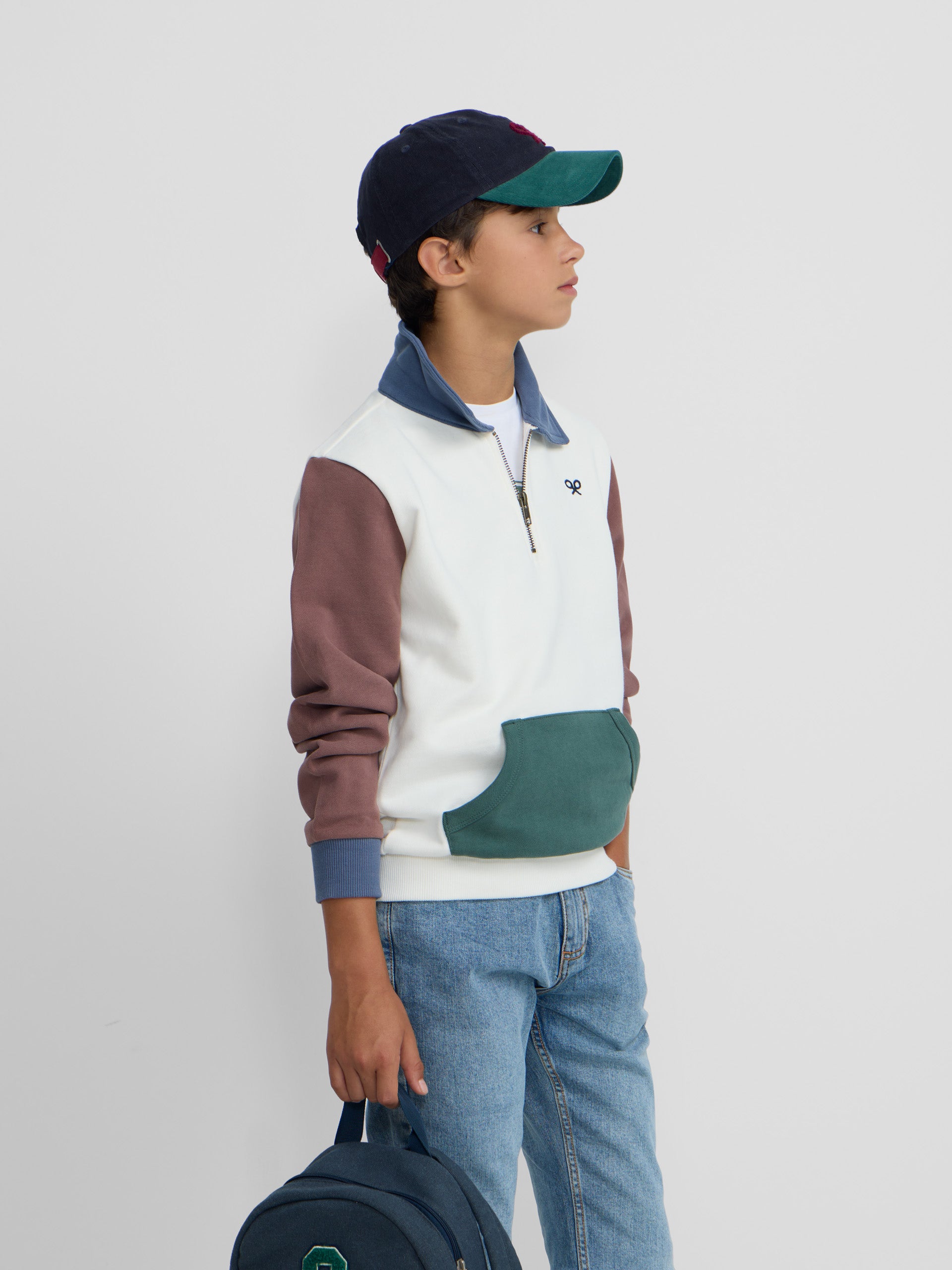 Sudadera kids media cremallera multicolor blanco