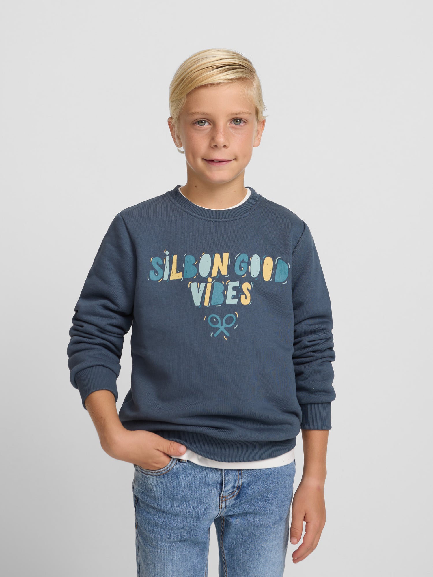 Navy blue good vibes kids sweatshirt