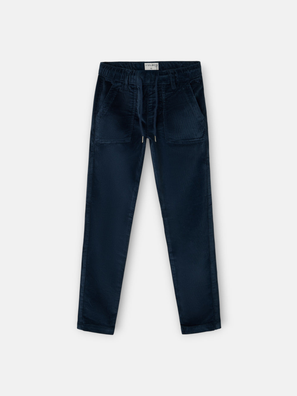 Kids' sport trousers with pockets, navy blue corduroy
