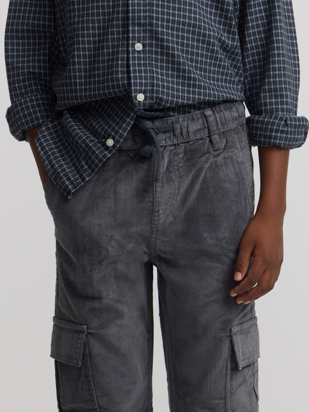 Gray corduroy cargo kids sport pants