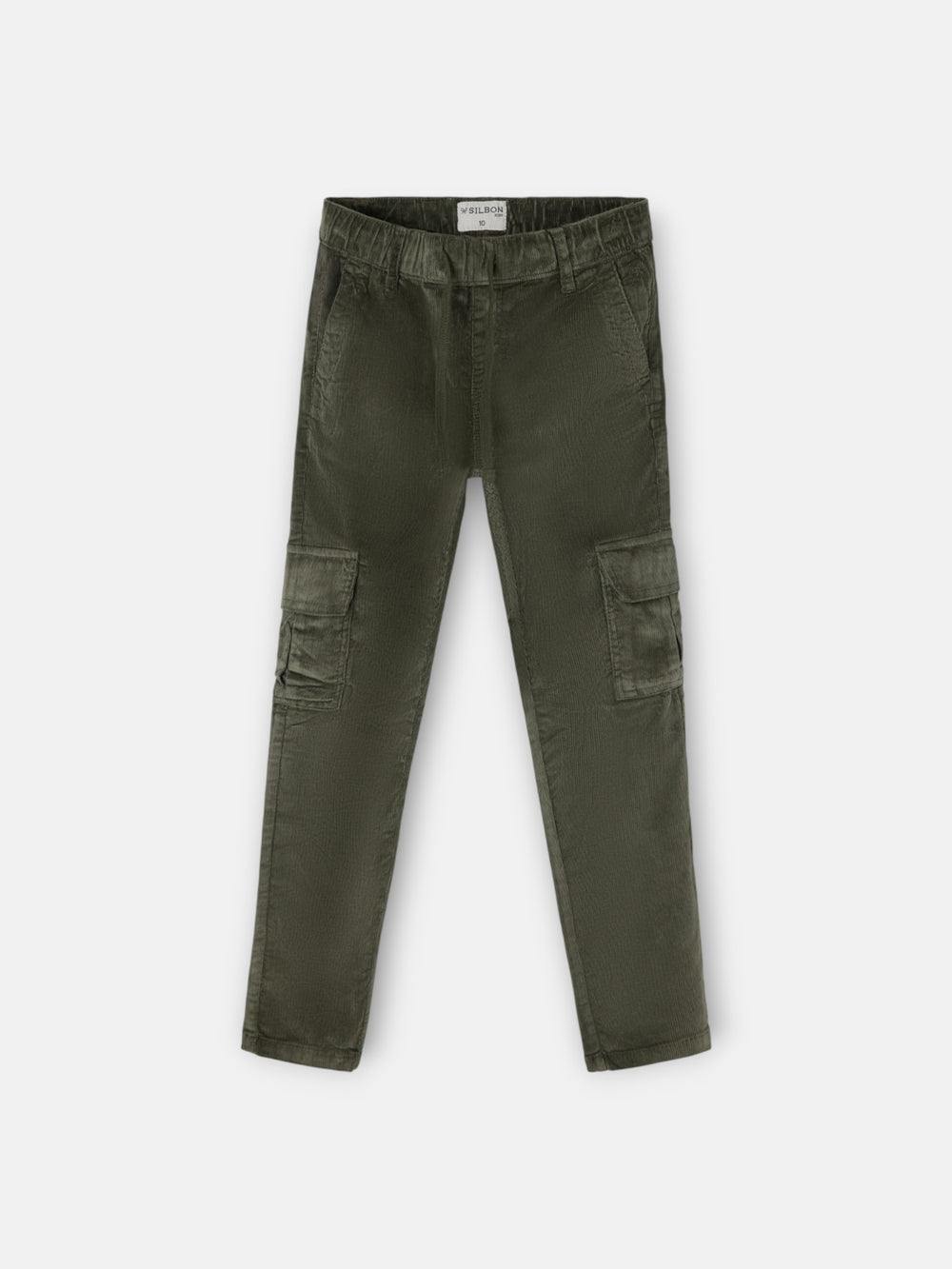 Calças desportivas cargo de bombazina verde para crianças