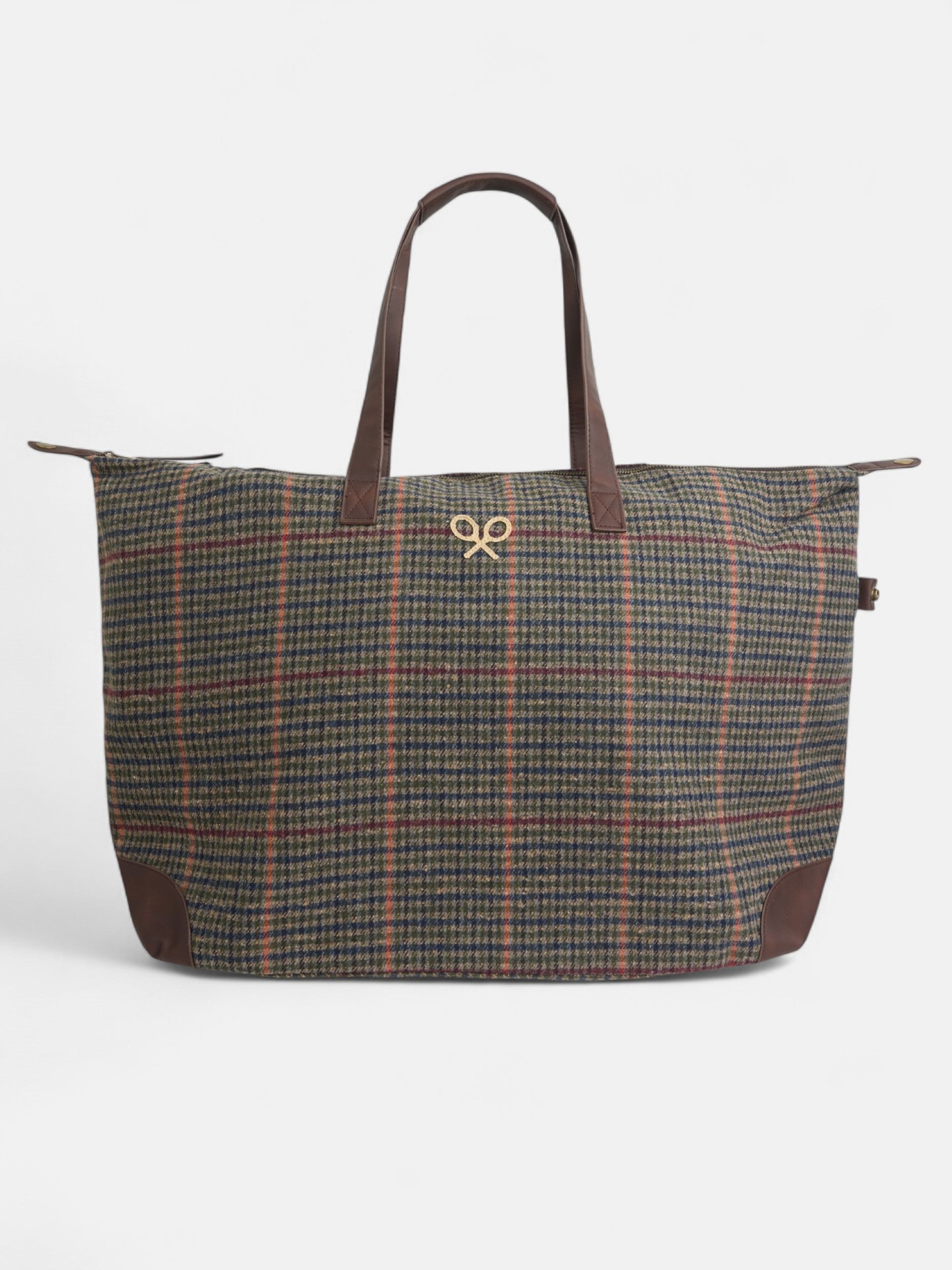 Brown plaid fabric casual travel bag