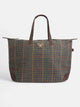 Brown plaid fabric casual travel bag