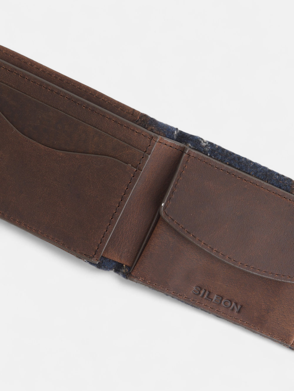 Cartera piel tejido etnico azul marino