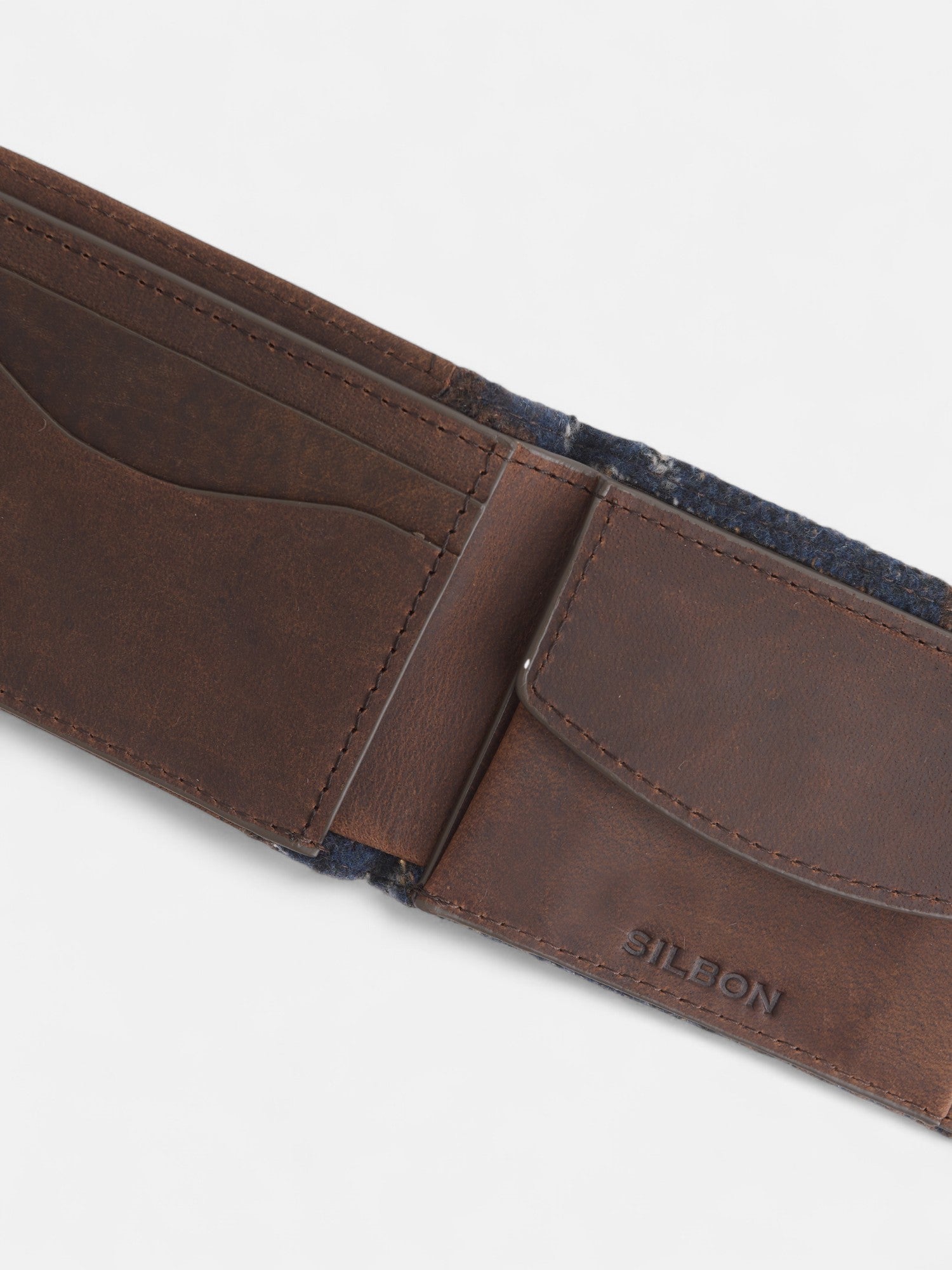 Cartera piel tejido etnico azul marino