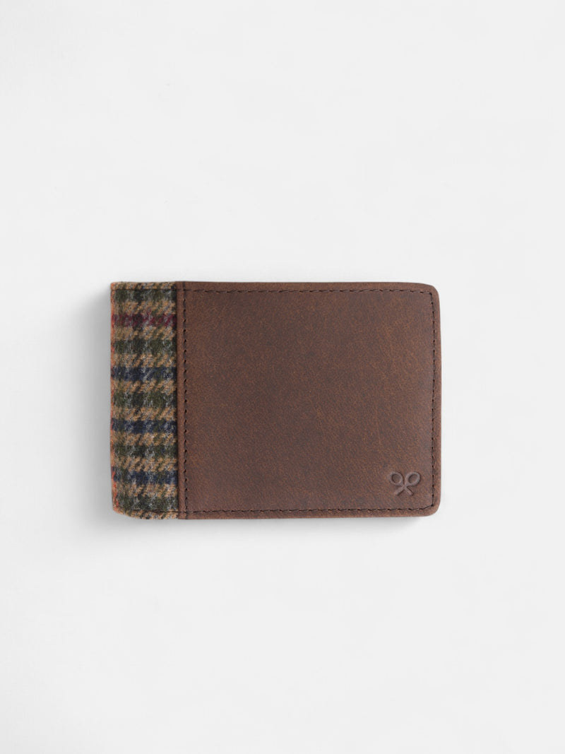 Cartera piel tejido cuadros marron