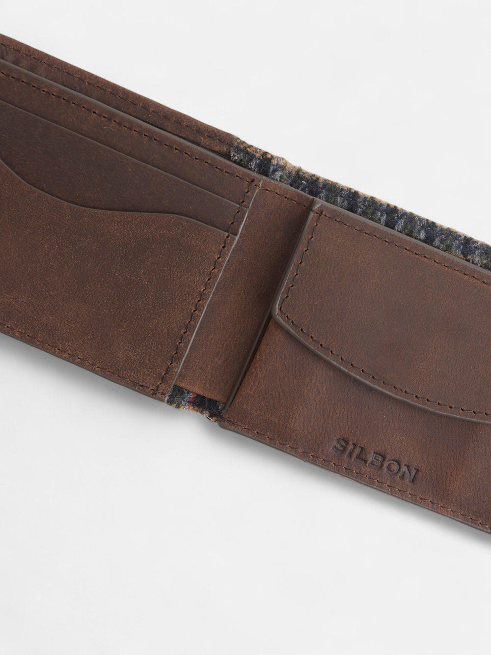 Cartera piel tejido cuadros marron