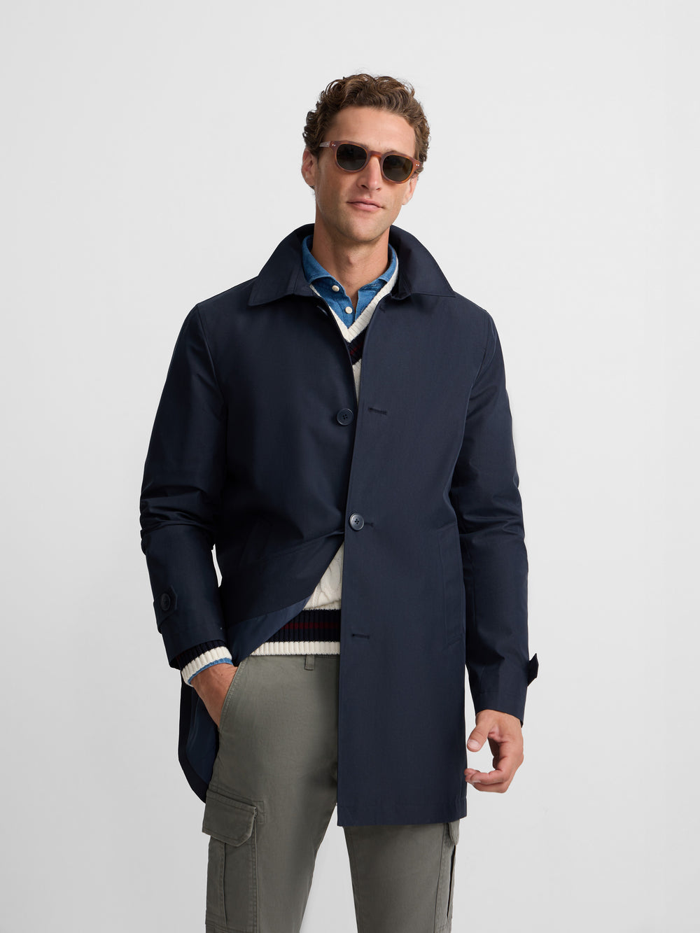 Navy short trench coat