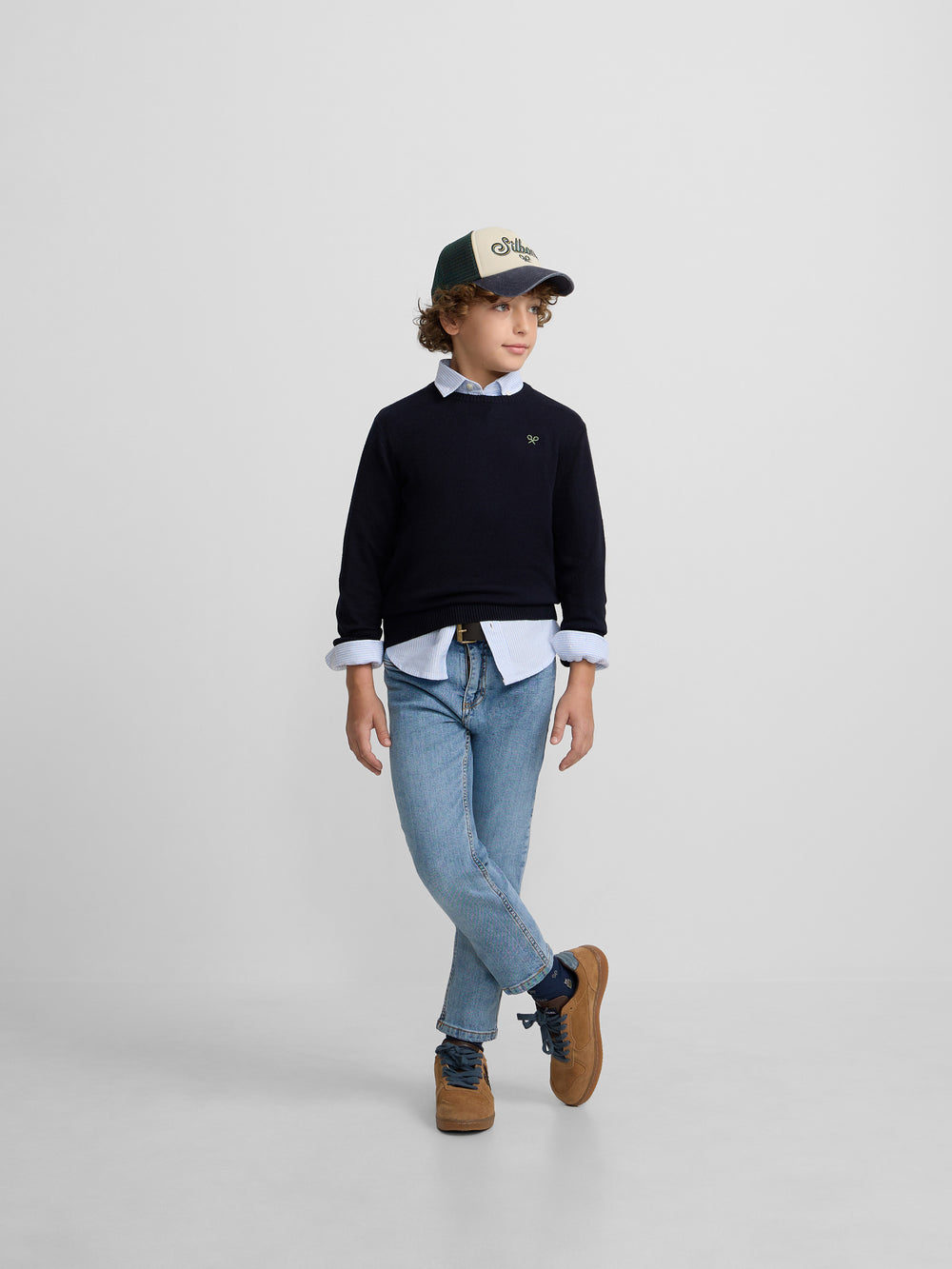 Camisola de criança gola redonda azul-marinho