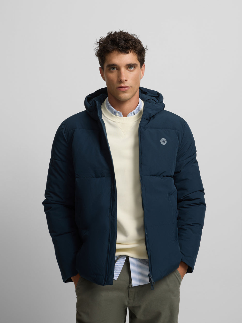 Warm navy technical hooded coat