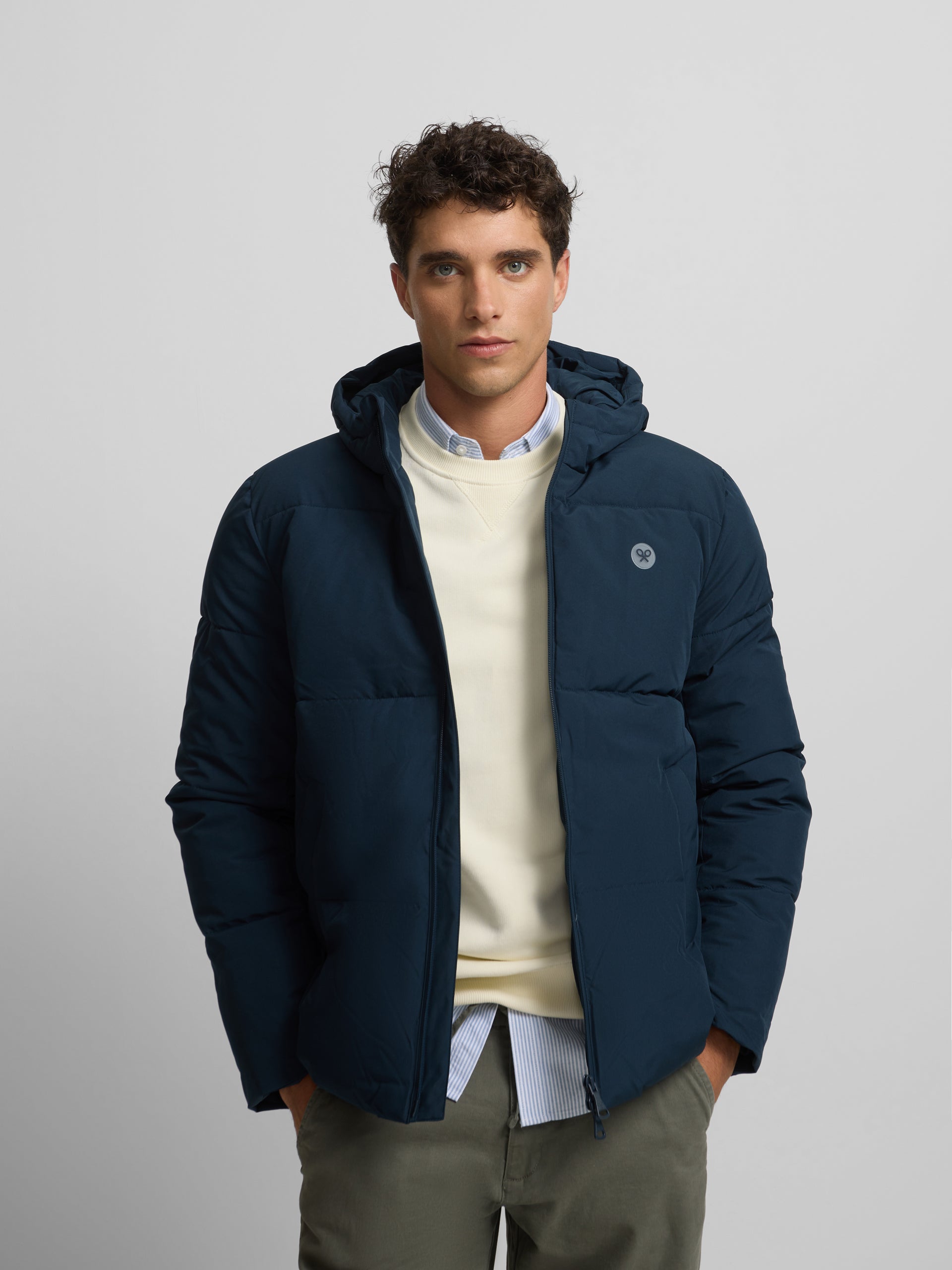 Manteau technique chaud à capuche marine
