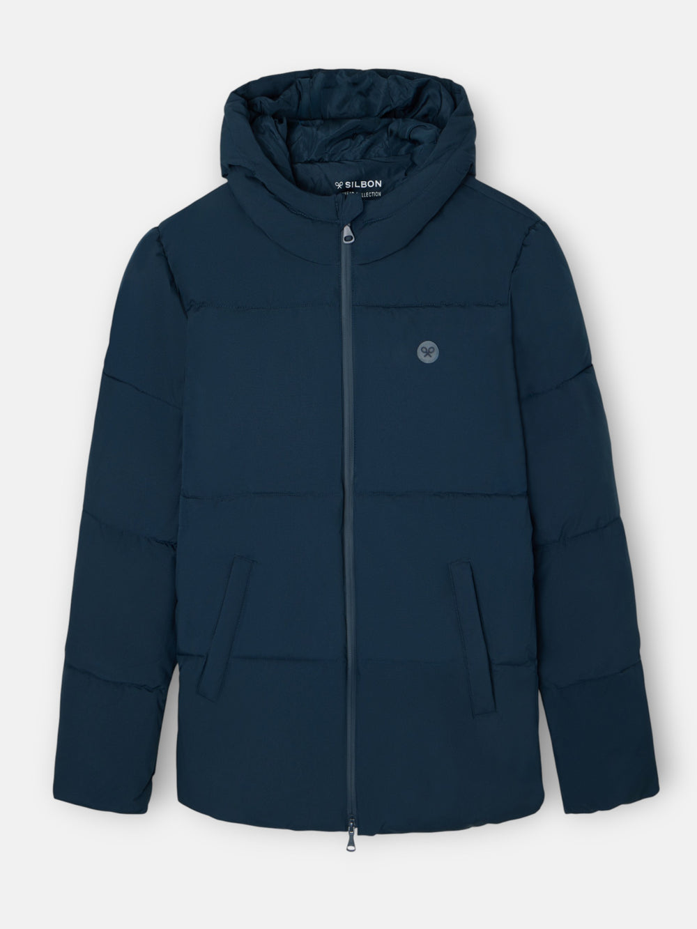 Warm navy technical hooded coat
