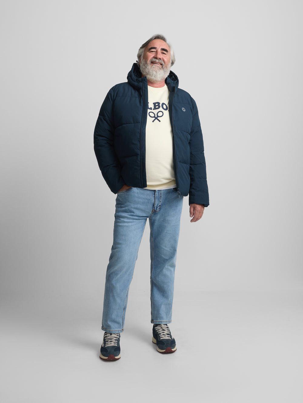 Warm navy technical hooded coat