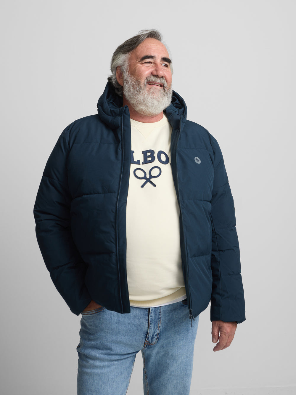 Warm navy technical hooded coat