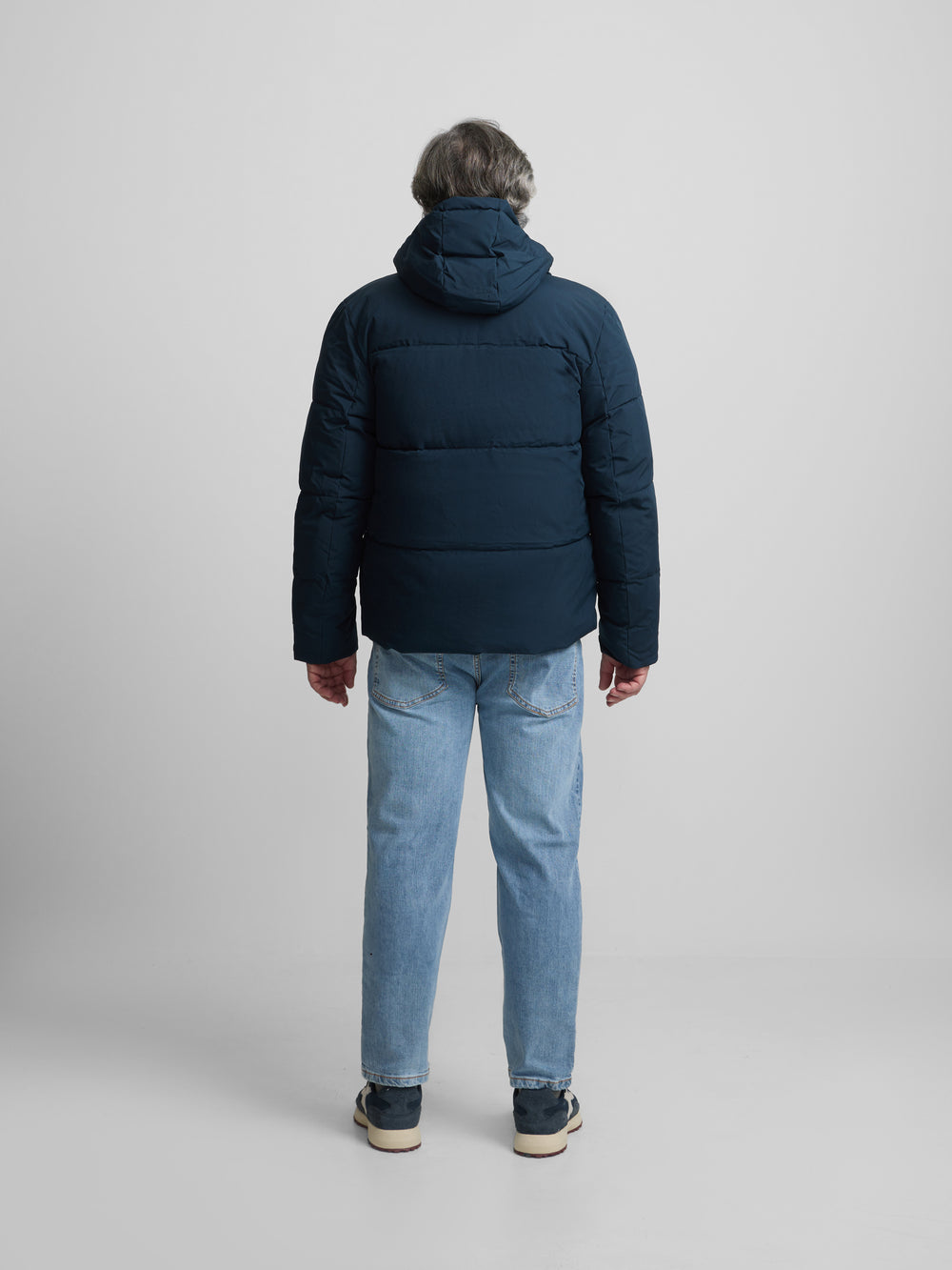 Warm navy technical hooded coat