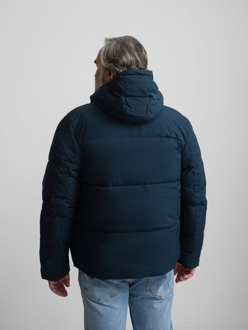 Warm navy technical hooded coat
