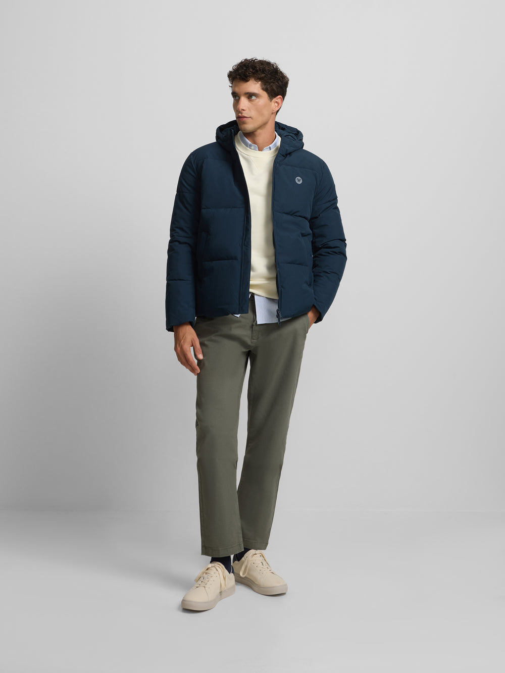 Warm navy technical hooded coat