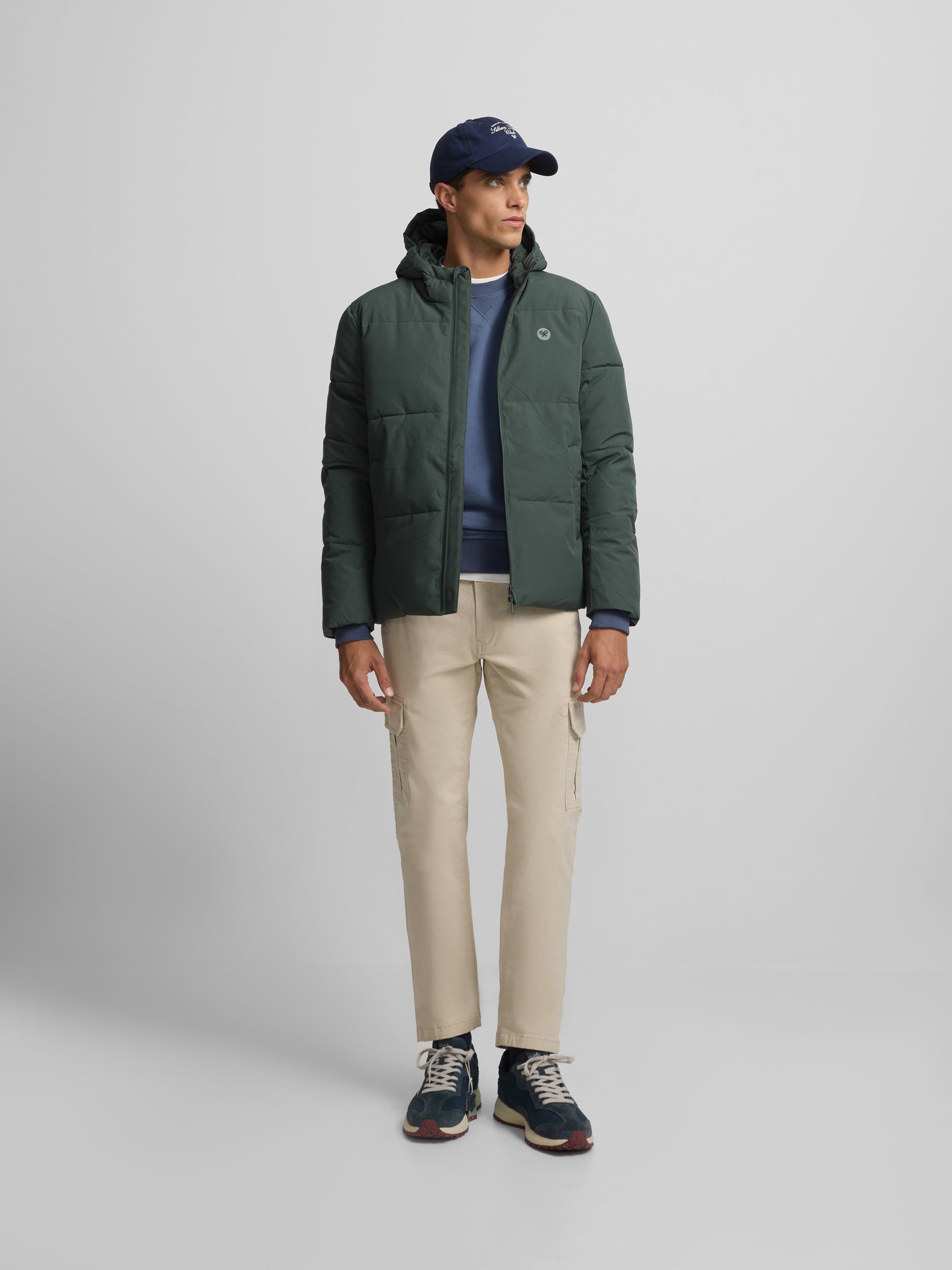 Manteau technique à capuche vert chaud