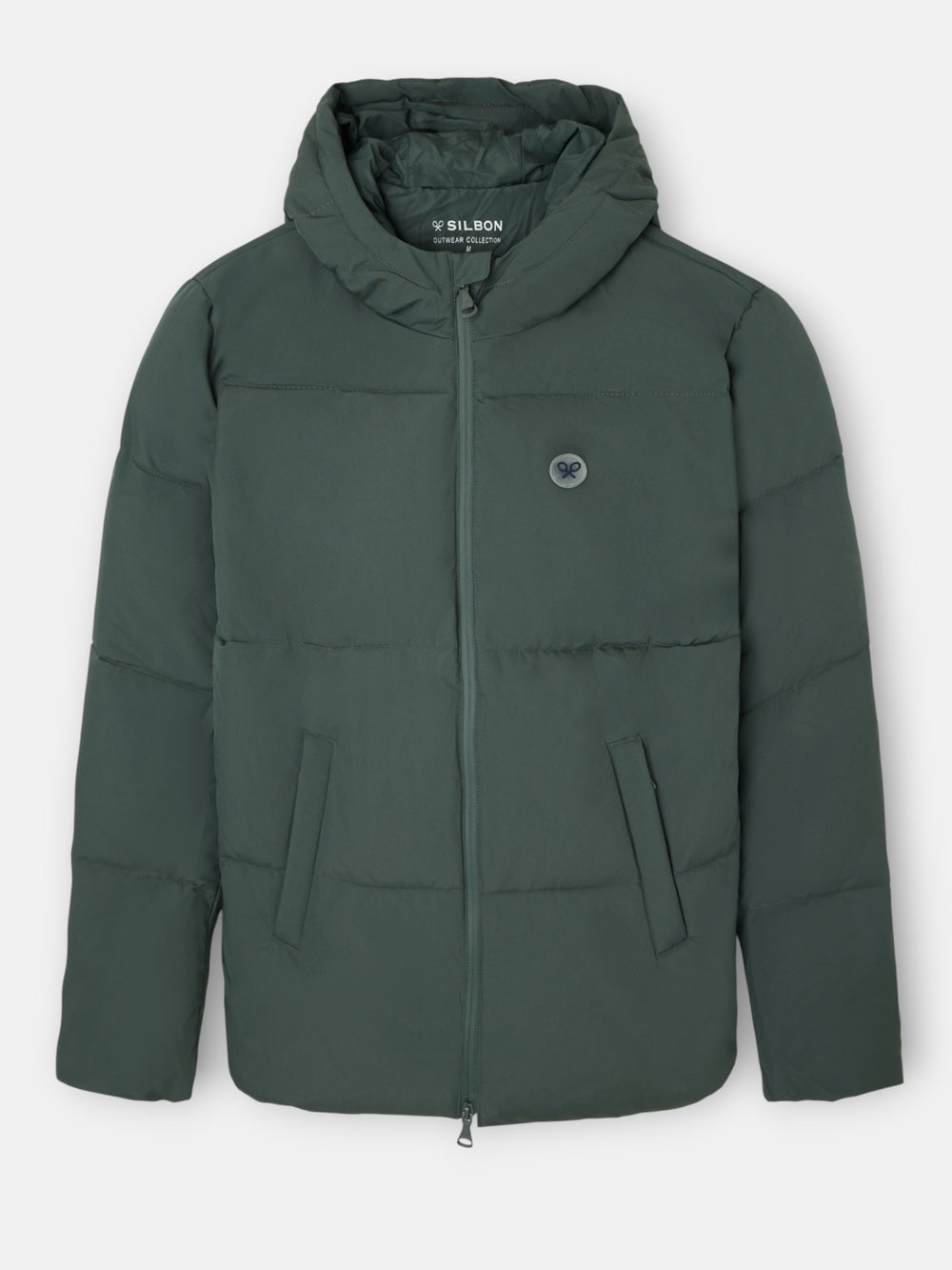Warm green technical hooded coat