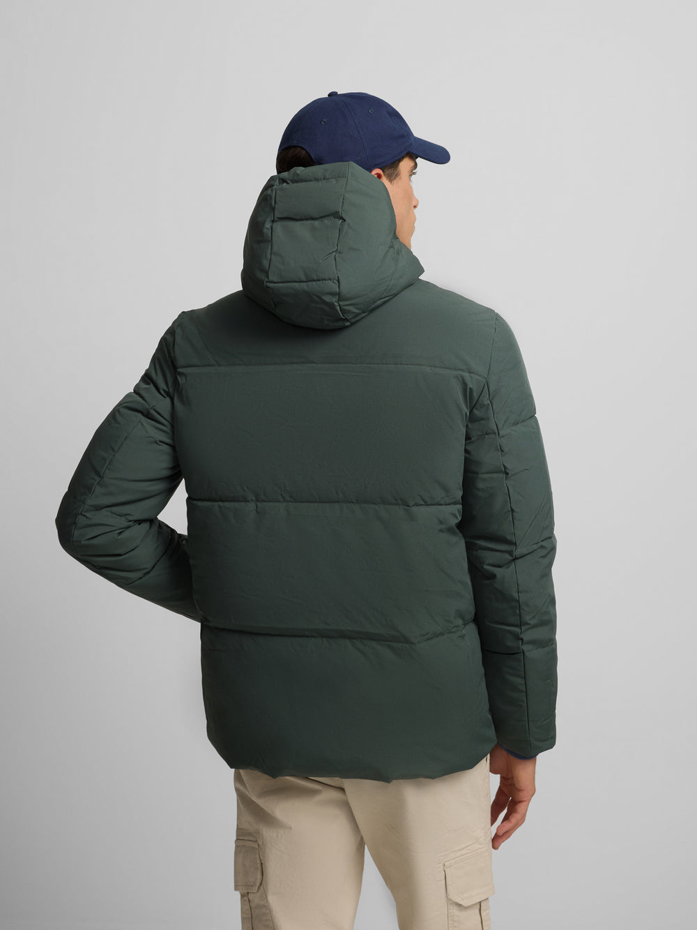 Warm green technical hooded coat