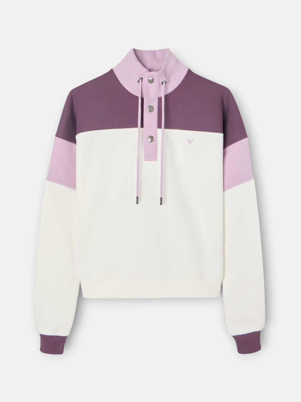 Sweat-shirt femme tricolore avec col boutonné violet