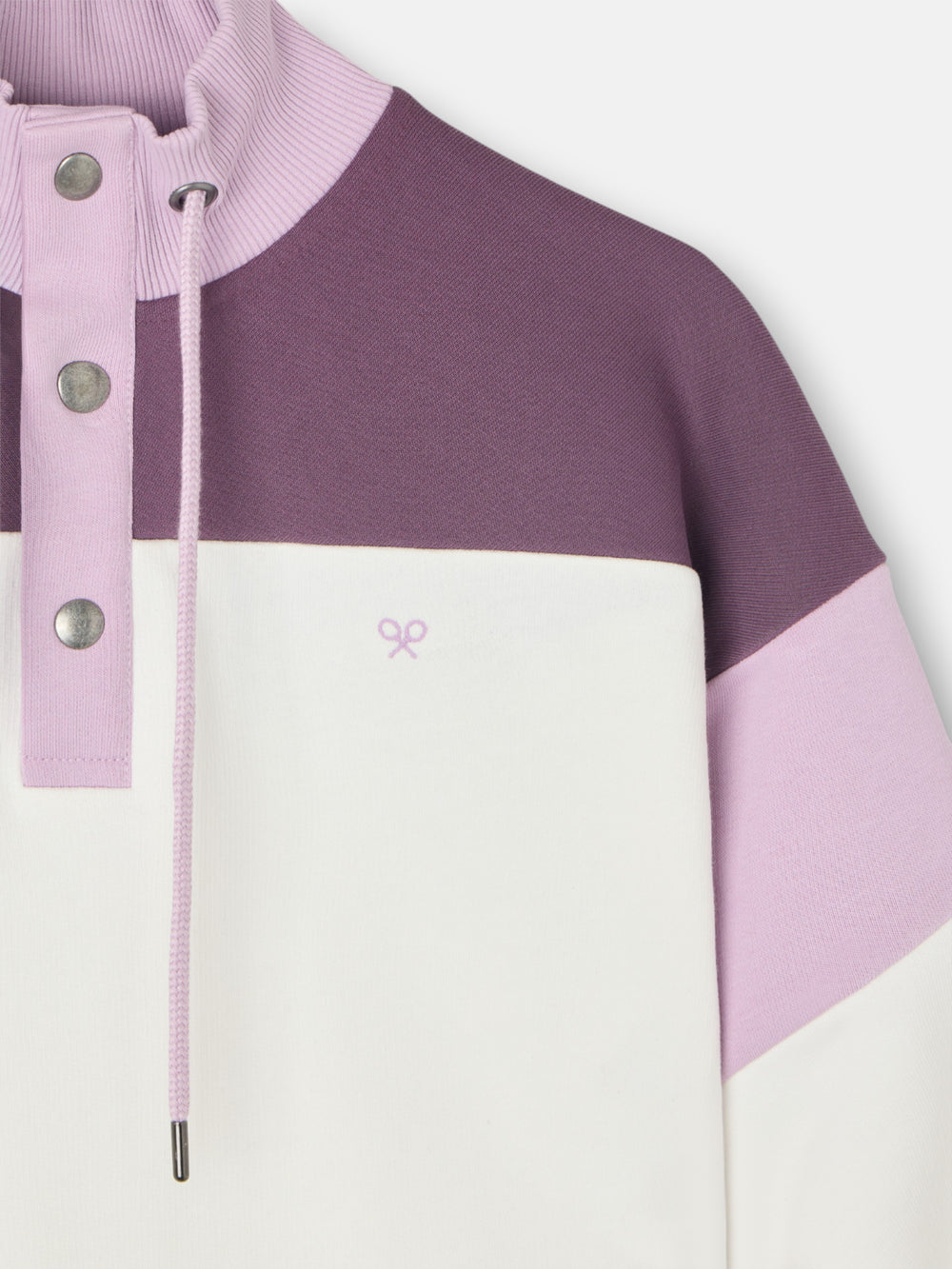 Sweat-shirt femme tricolore avec col boutonné violet