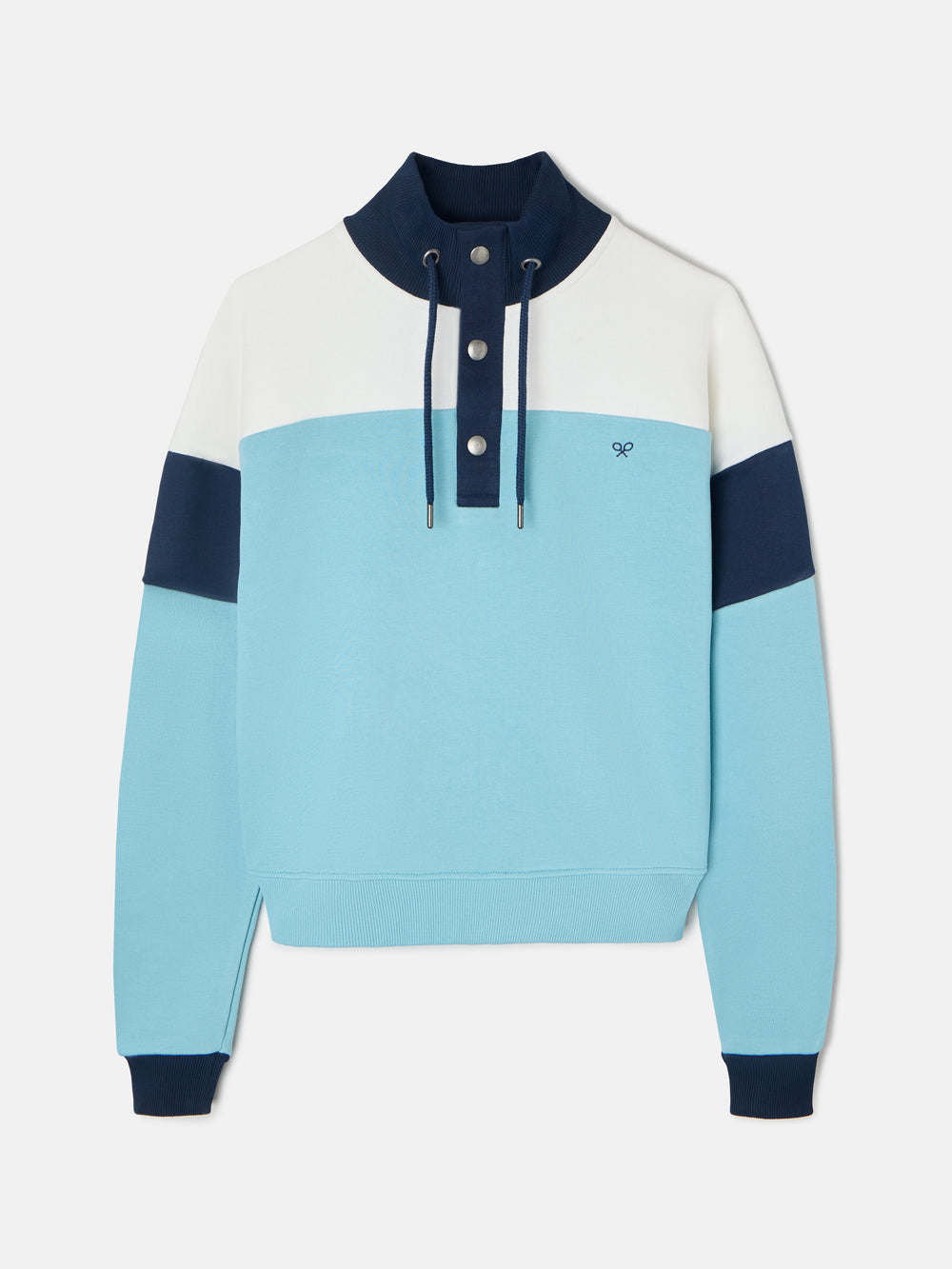 Sweat-shirt femme tricolore col boutons bleus