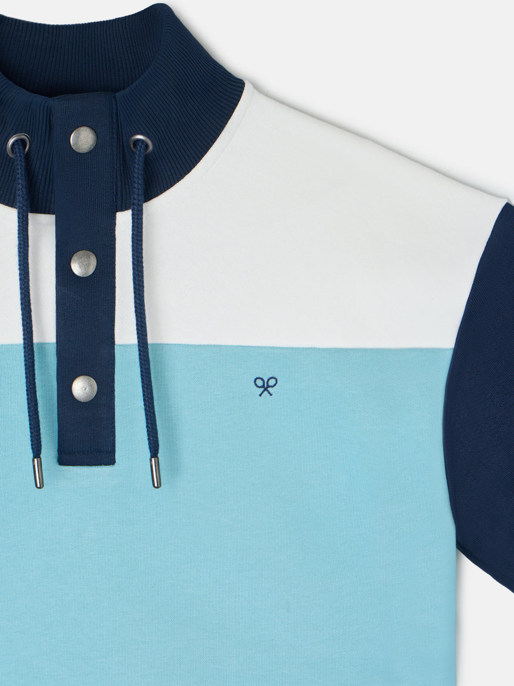 Sweat-shirt femme tricolore col boutons bleus