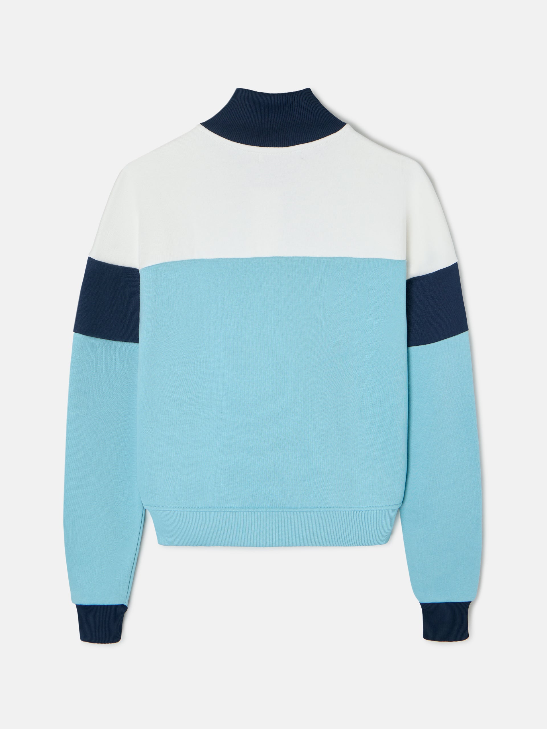 Tricolor women's sweatshirt with blue buttoned collar