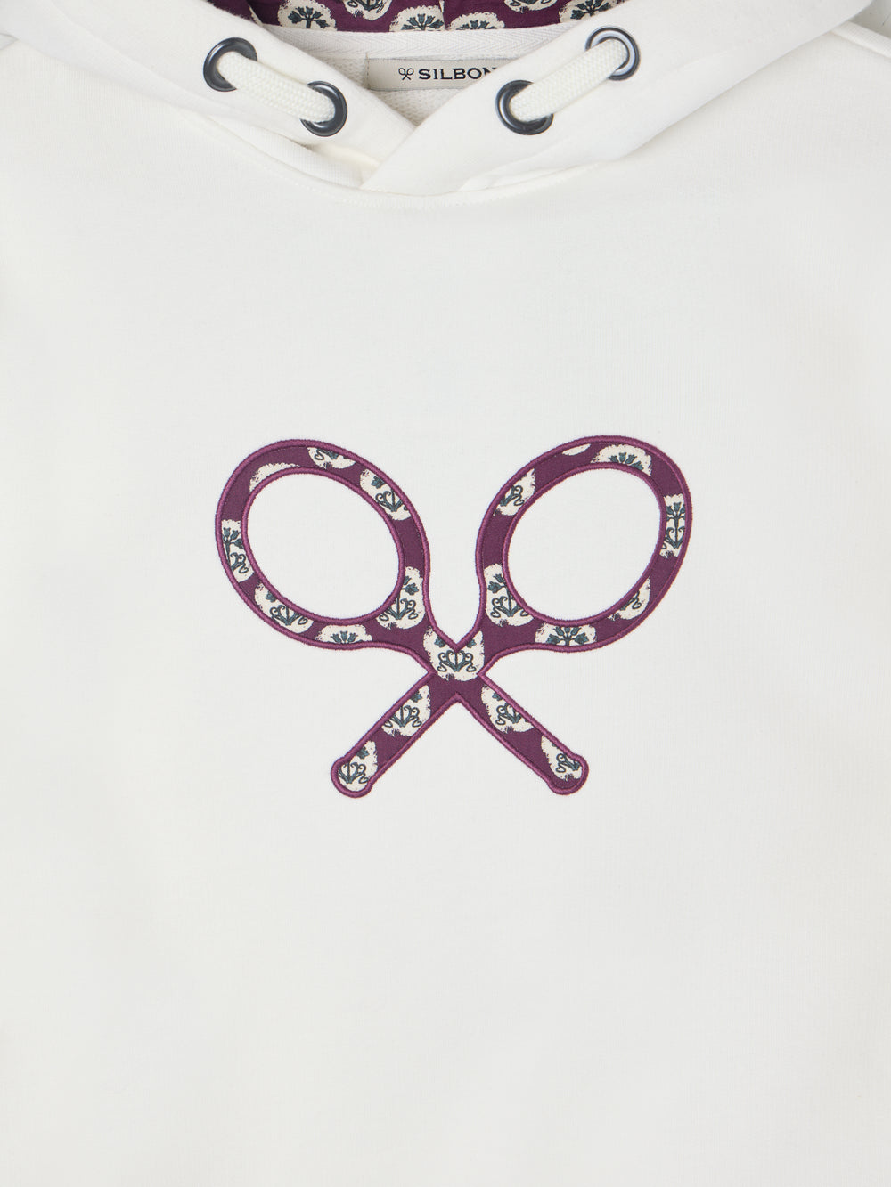 Sweat à capuche femme raquette imprimé crème