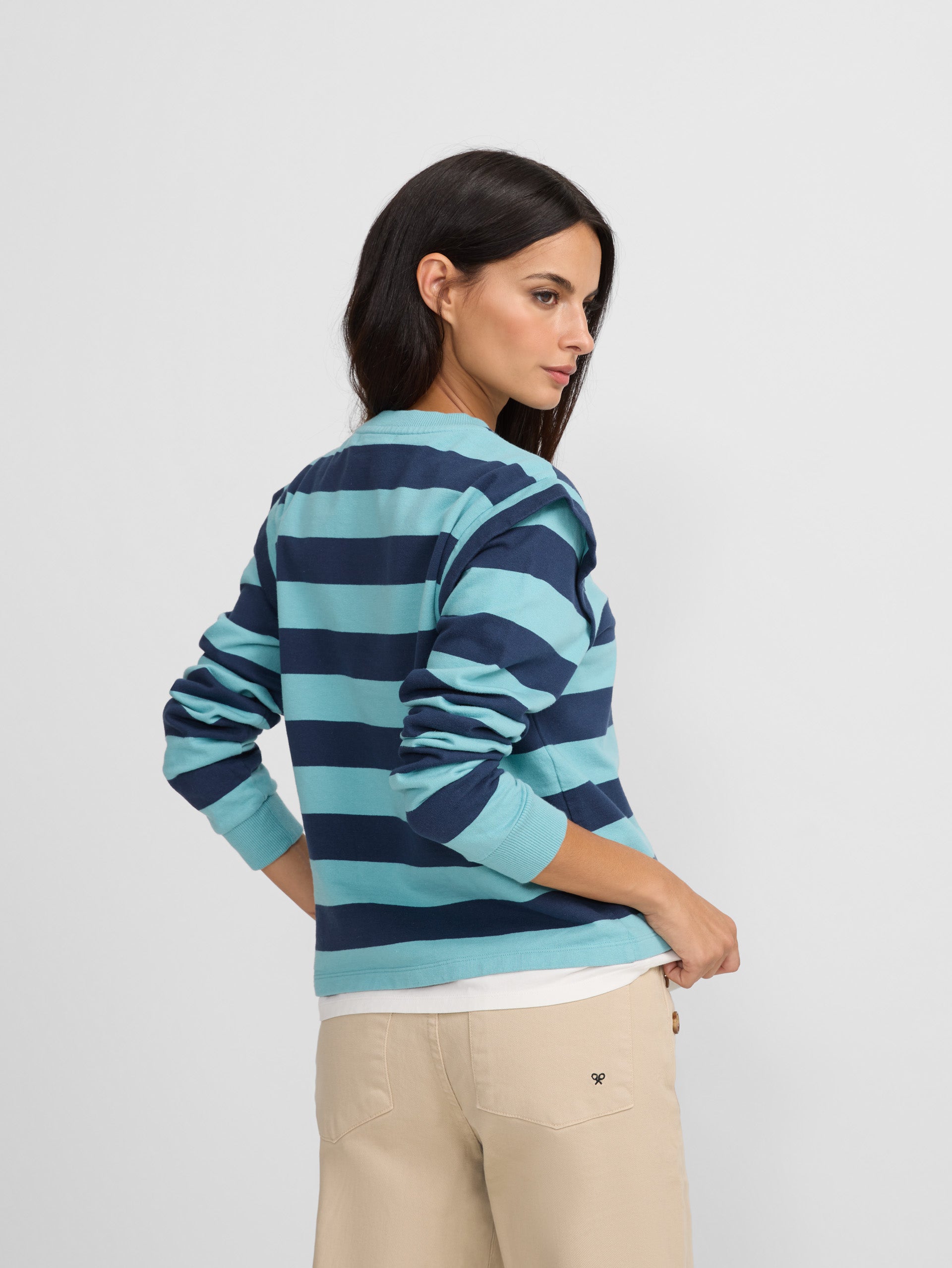 Sudadera woman hombreras rayas azules