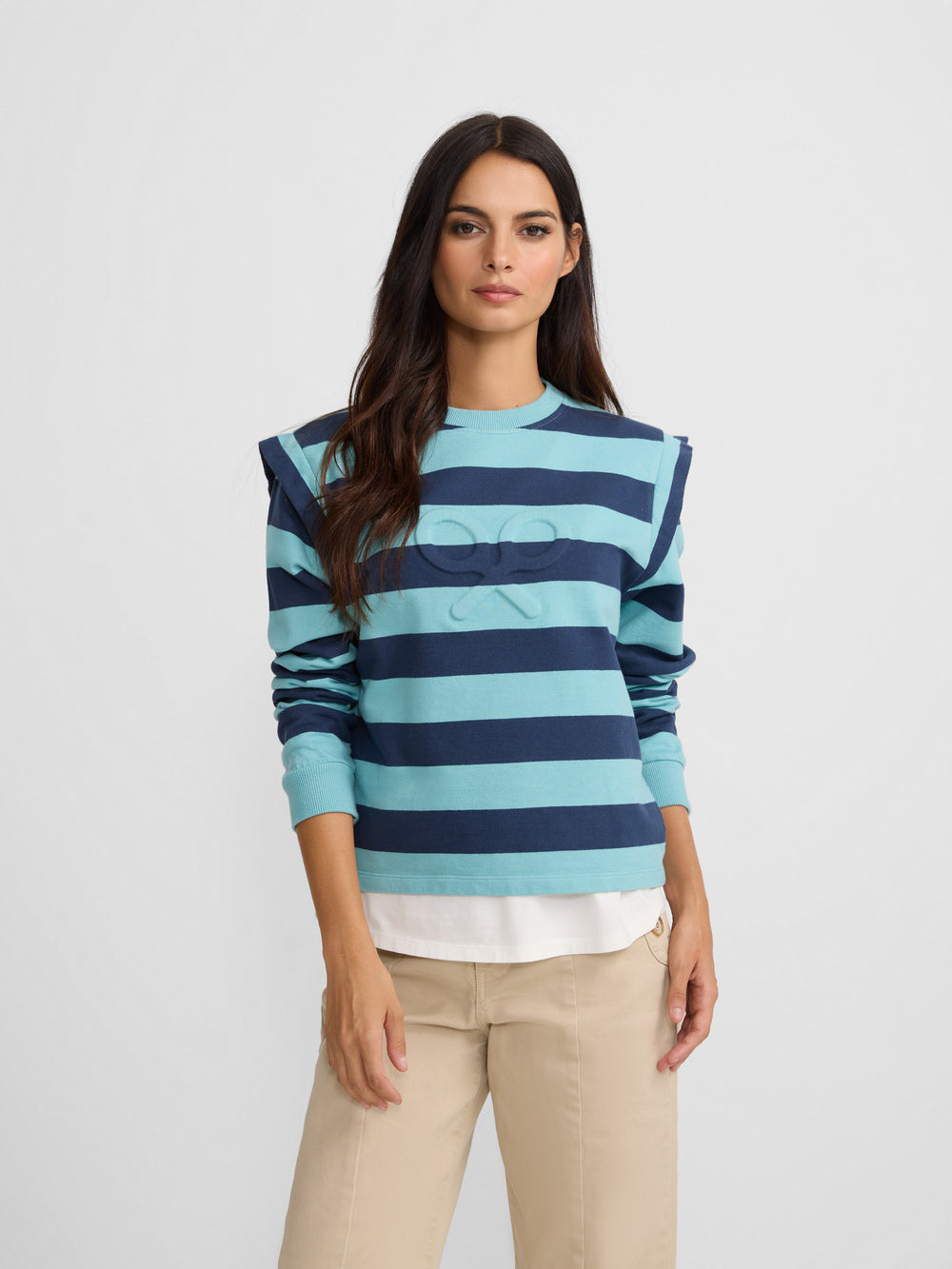 Sudadera woman hombreras rayas azules