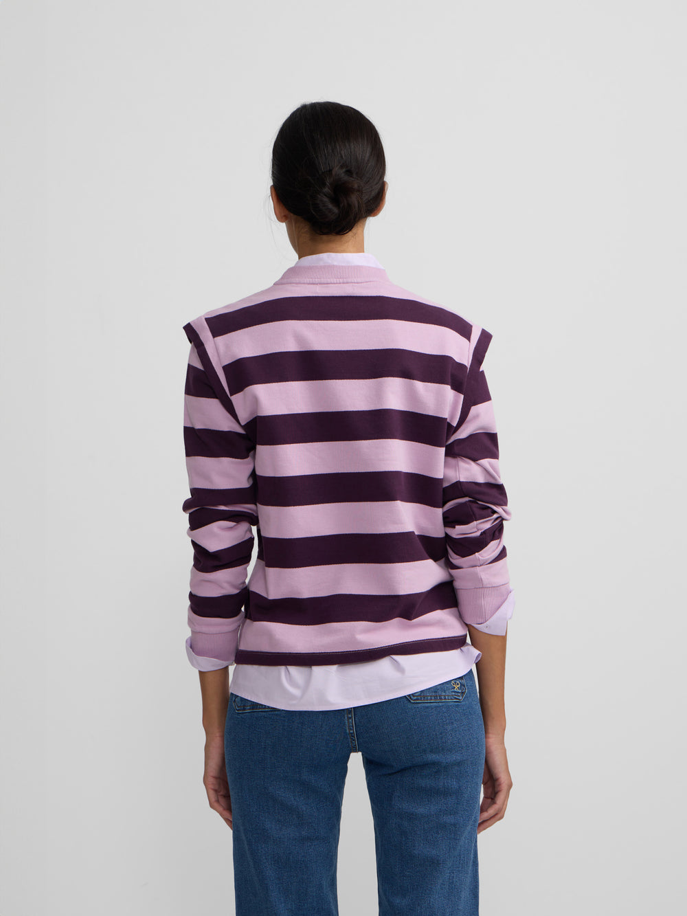 Sweat-shirt femme avec épaulettes à rayures violettes