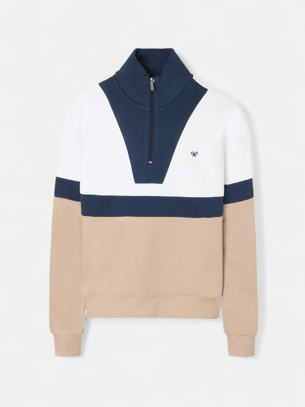 Sweatshirt mulher tricolor azul-marinho e bege