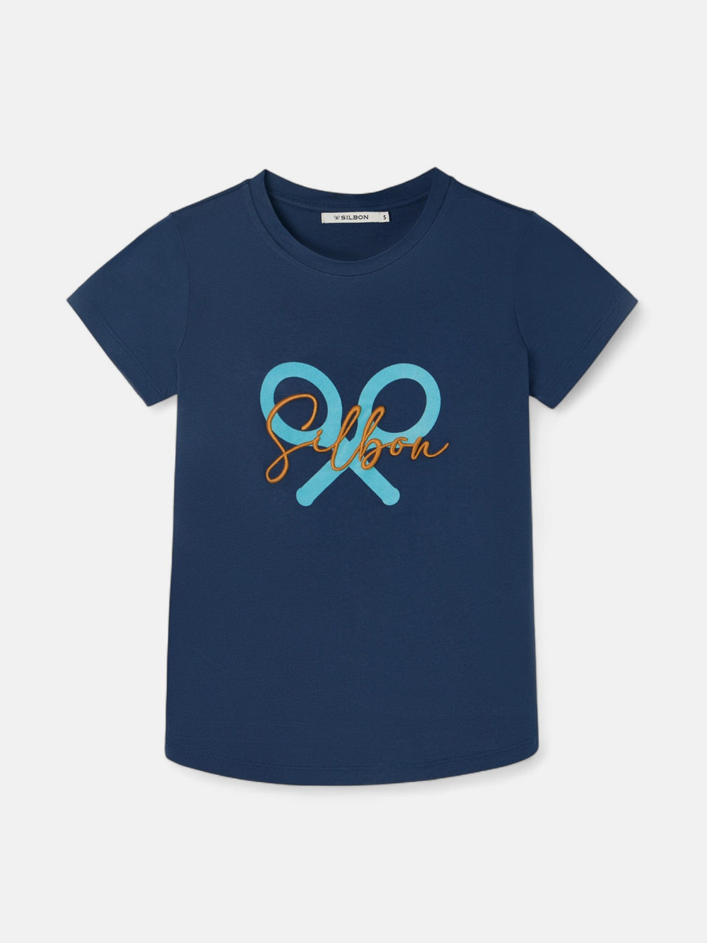T-shirt classique bleu marine pour femme avec motif raquette