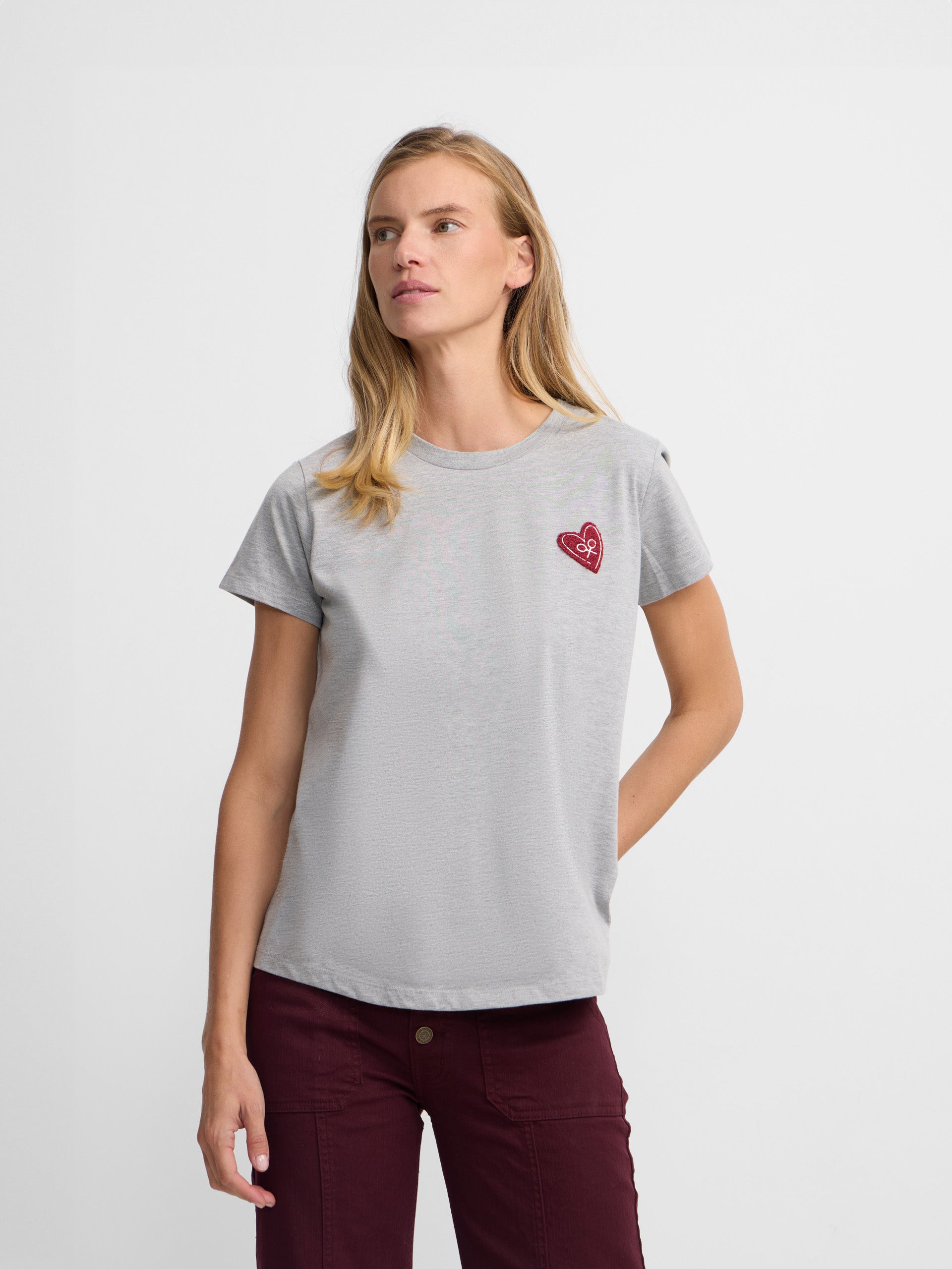 T-shirt woman love cinzenta