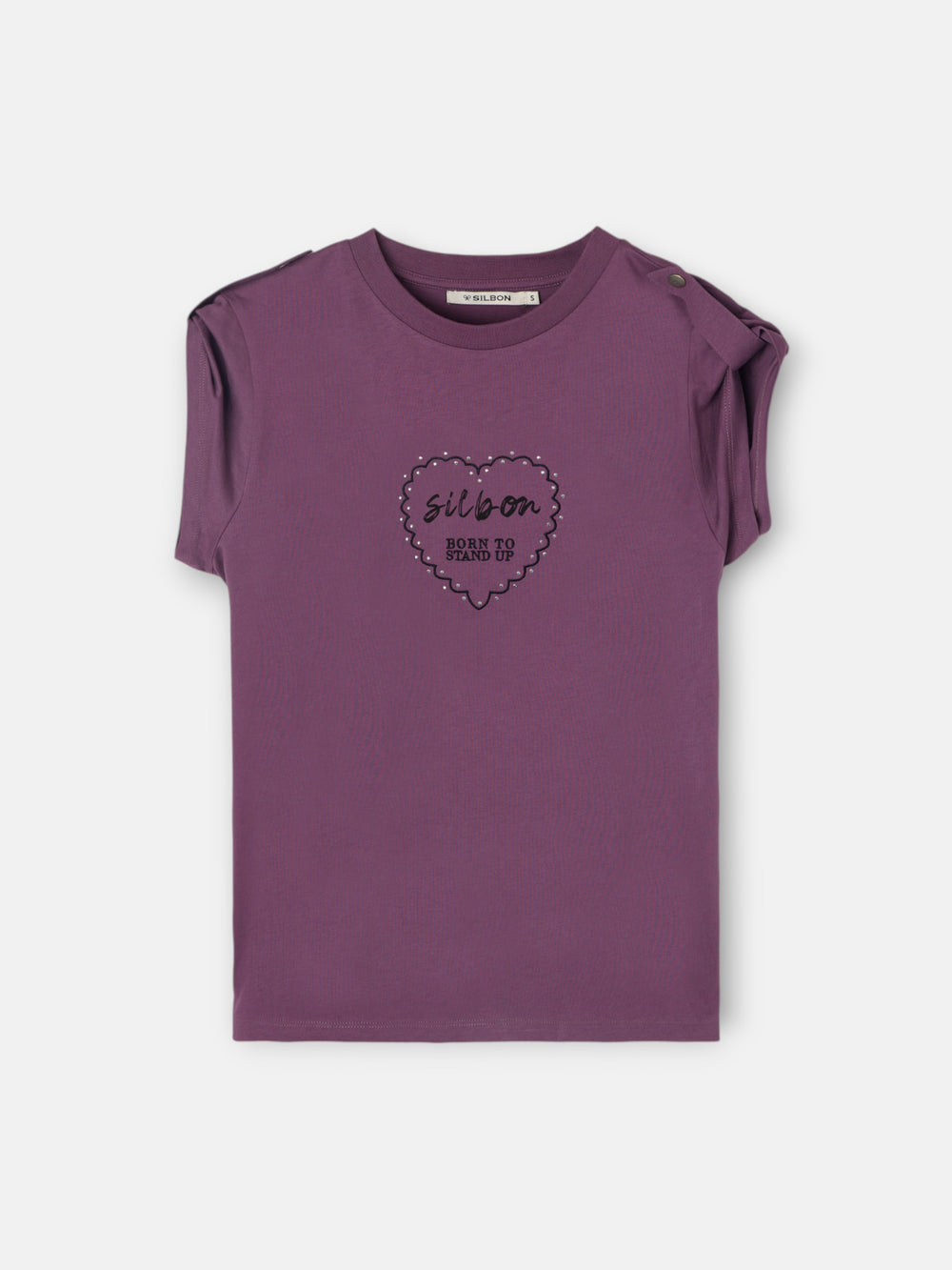 Camiseta woman roll out corazon tachas morado