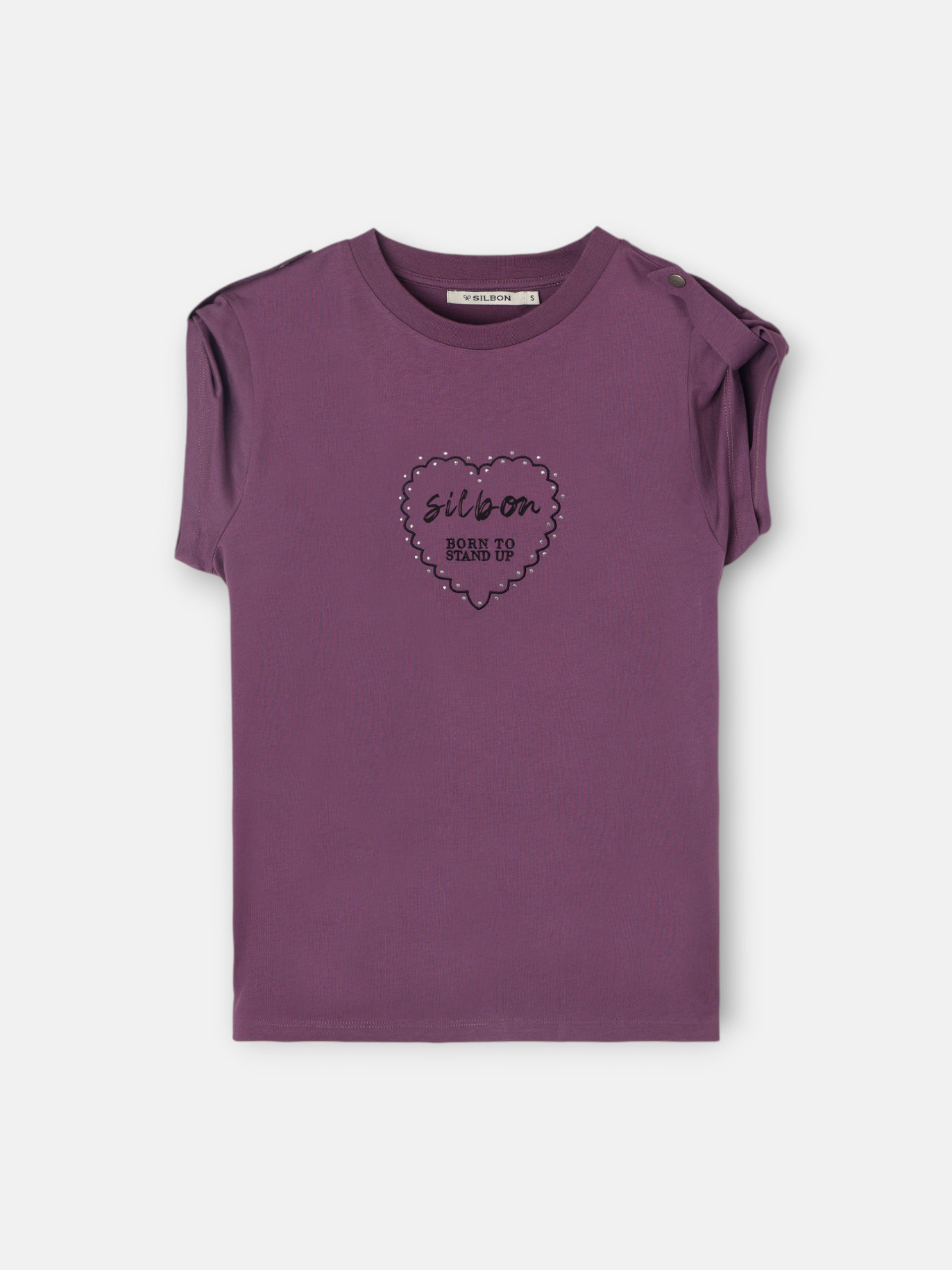 Women's roll-out t-shirt with purple studs