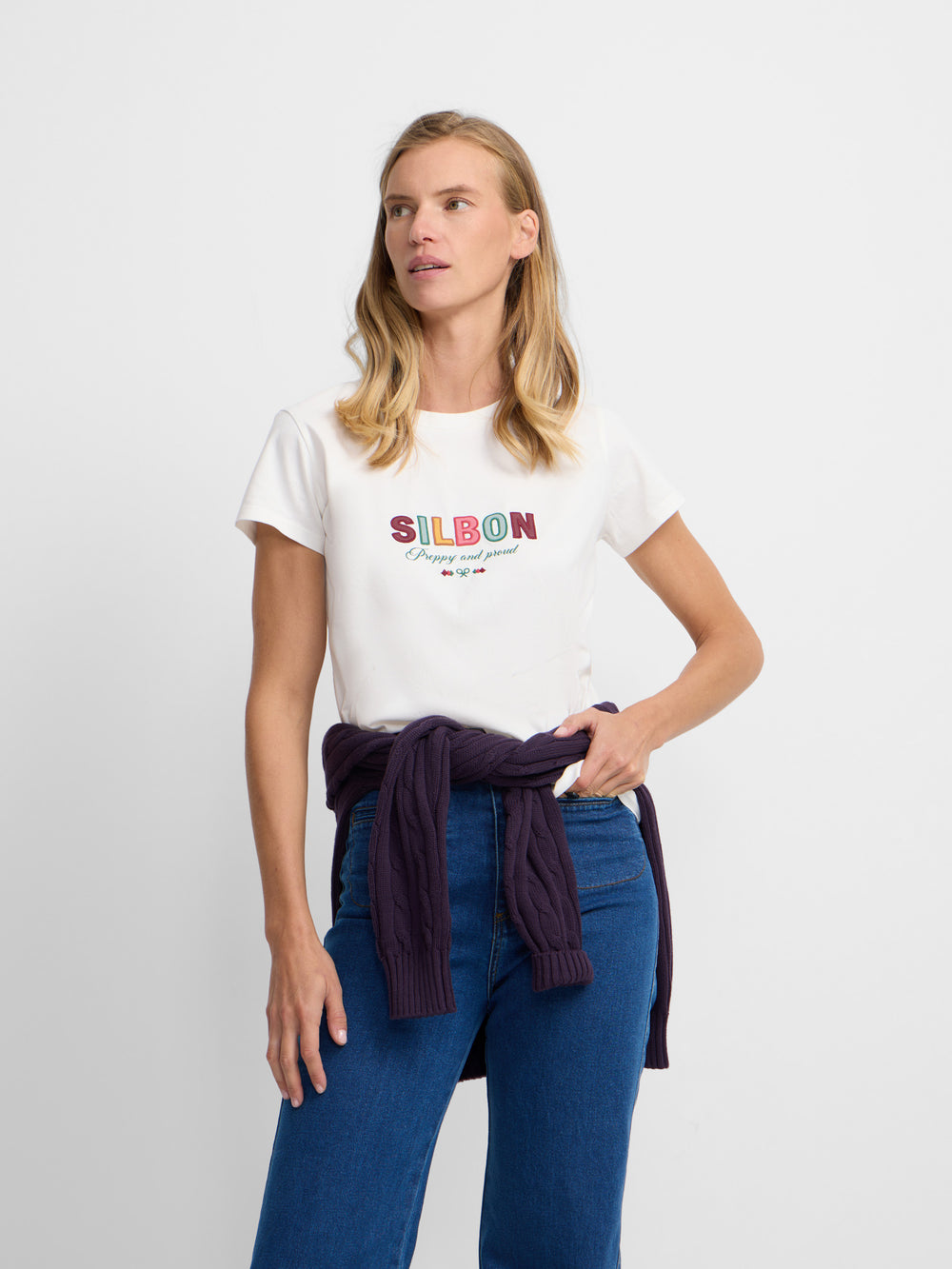 Camiseta woman letras silbon blanca