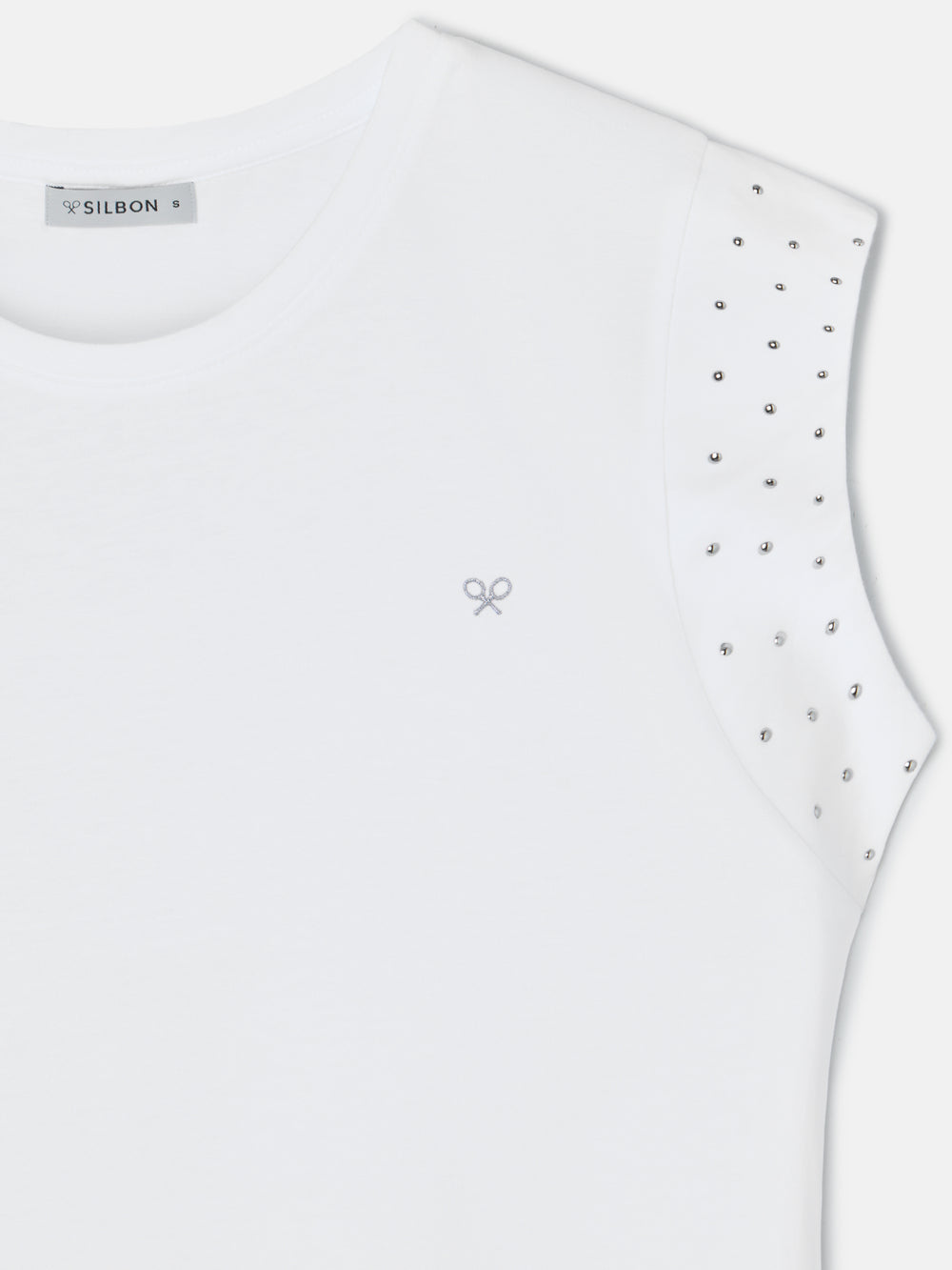 Camiseta woman hombrera tachas blanca