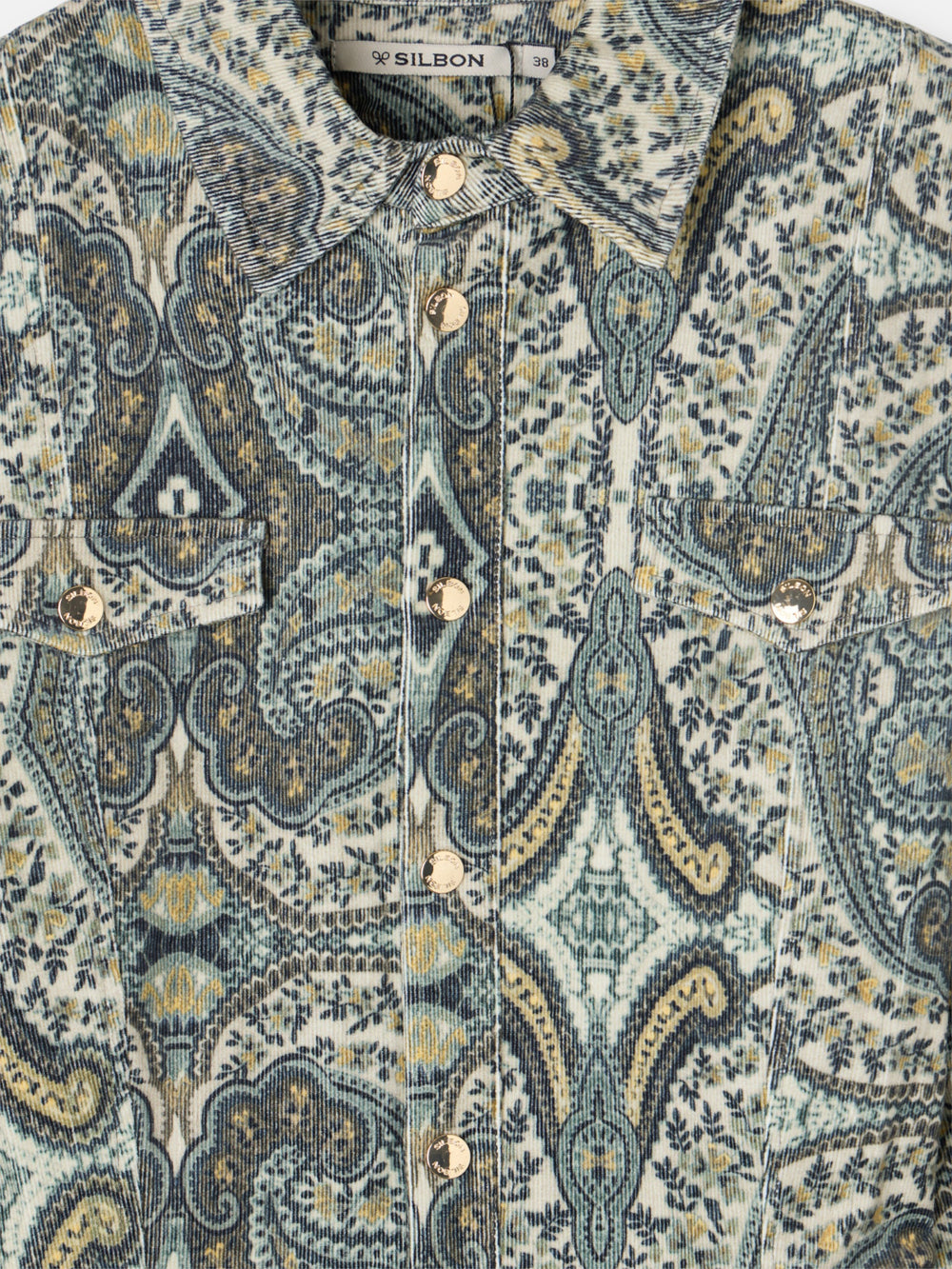 Macacão de bombazina estampado com padrão paisley verde