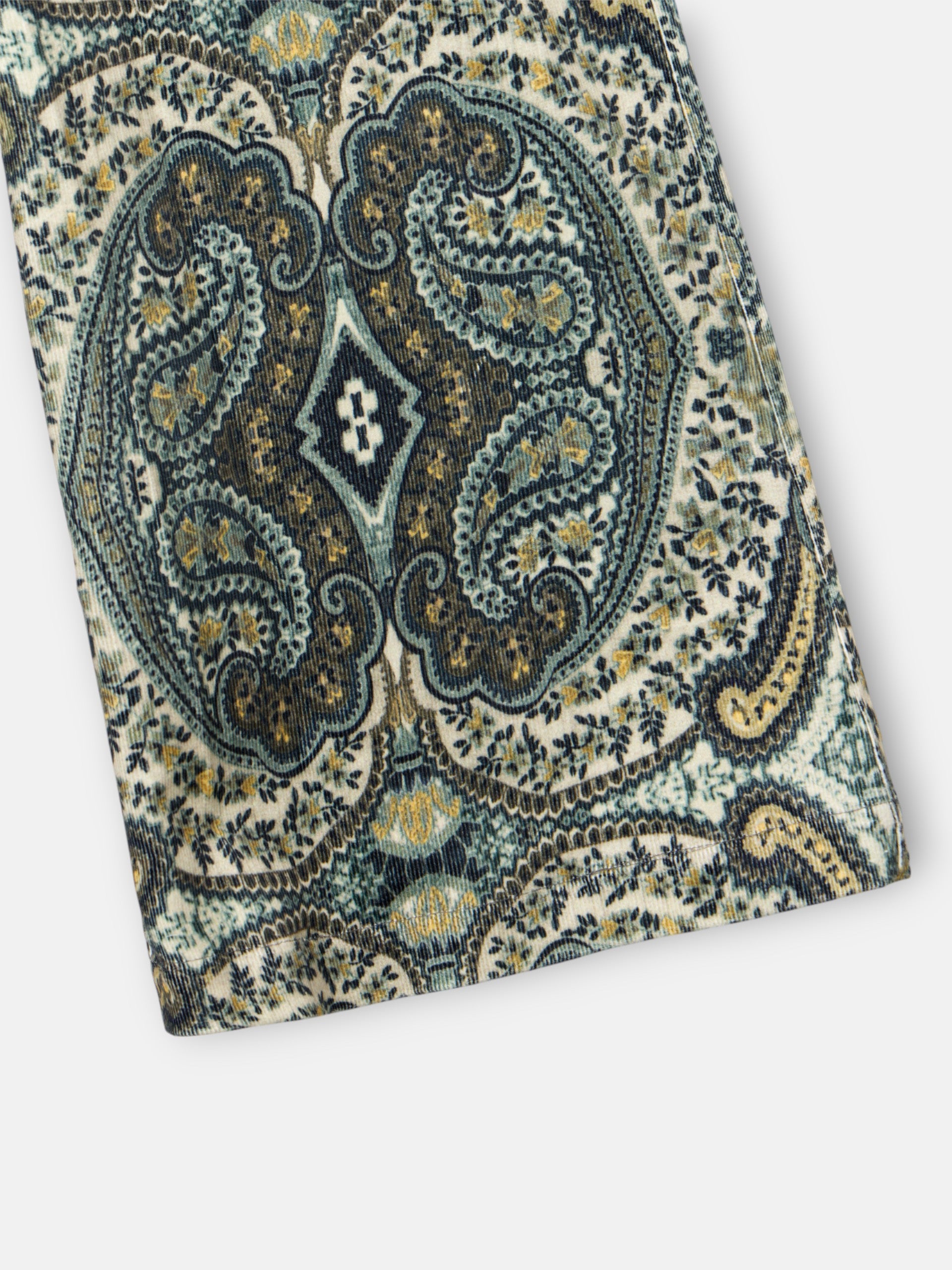 Green cashmere print corduroy jumpsuit