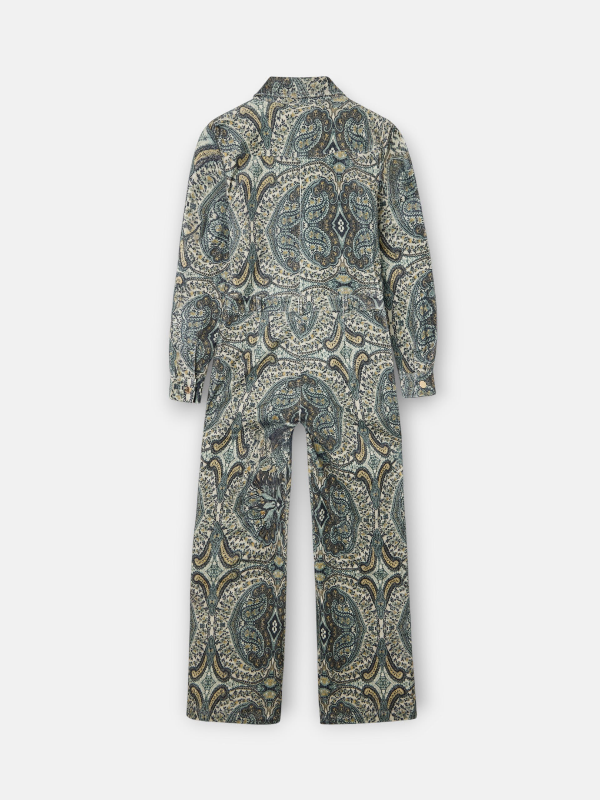 Green cashmere print corduroy jumpsuit
